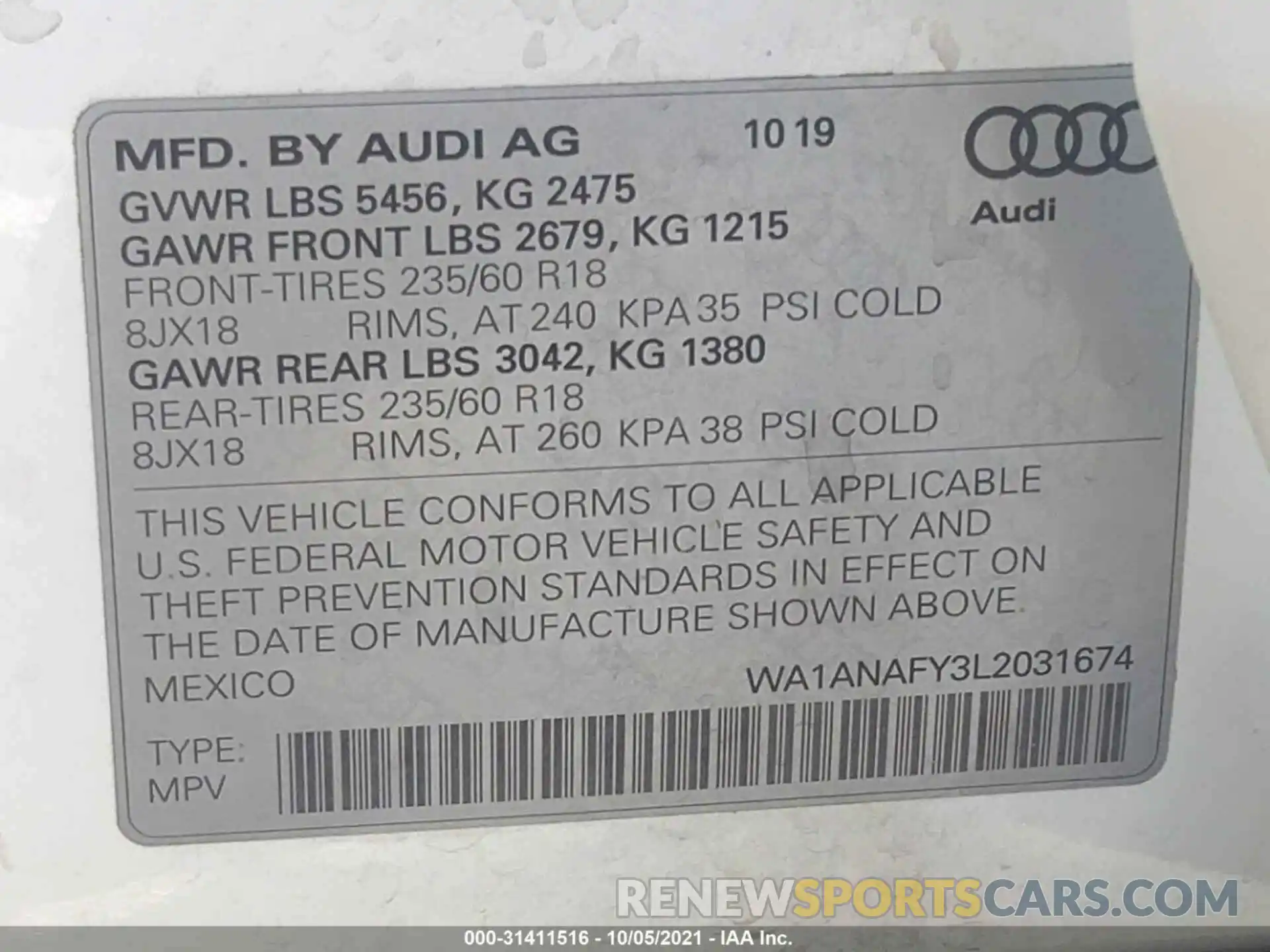 9 Photograph of a damaged car WA1ANAFY3L2031674 AUDI Q5 2020