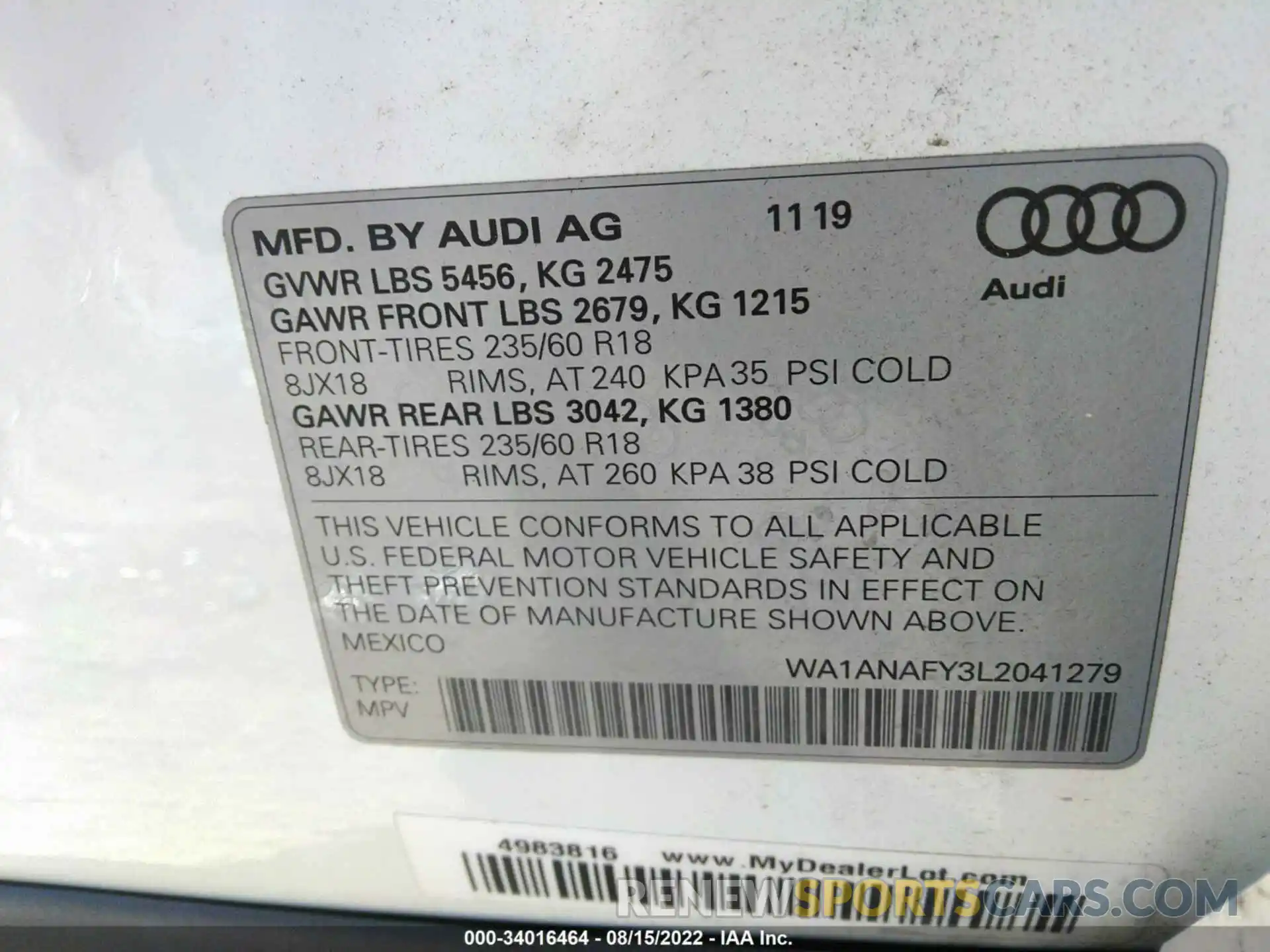 9 Фотография поврежденного автомобиля WA1ANAFY3L2041279 AUDI Q5 2020