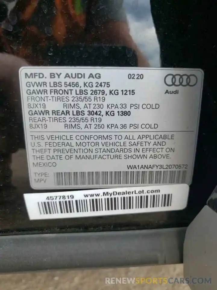 10 Фотография поврежденного автомобиля WA1ANAFY3L2070572 AUDI Q5 2020