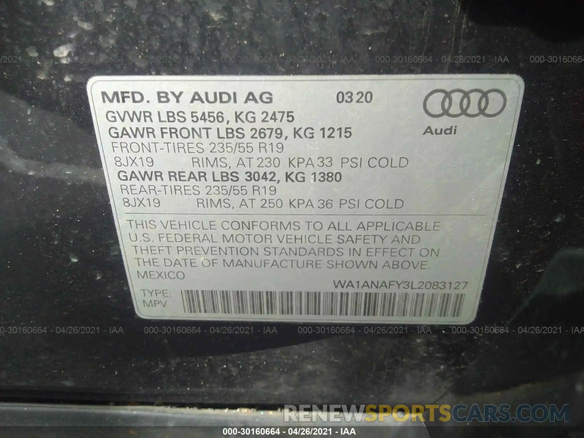 9 Photograph of a damaged car WA1ANAFY3L2083127 AUDI Q5 2020