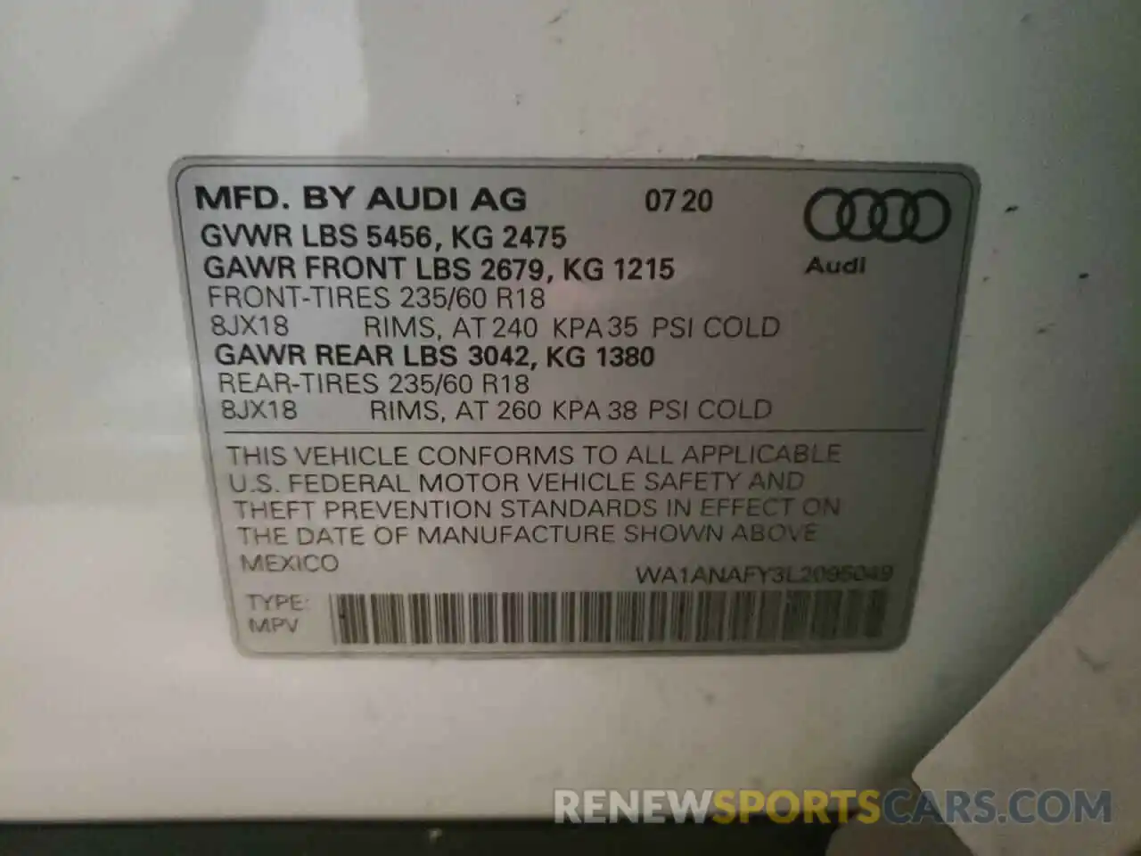 10 Photograph of a damaged car WA1ANAFY3L2095049 AUDI Q5 2020