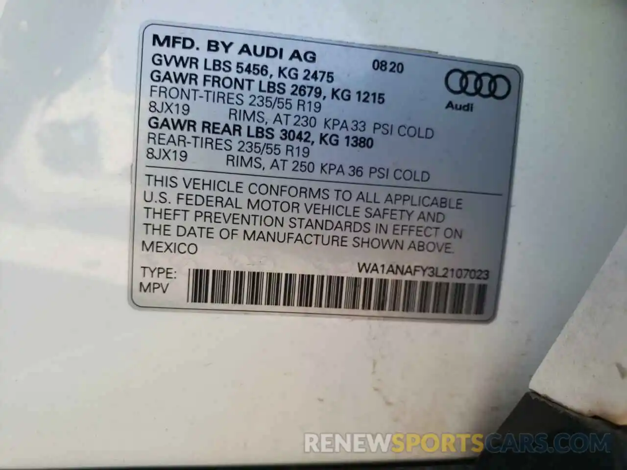 10 Photograph of a damaged car WA1ANAFY3L2107023 AUDI Q5 2020