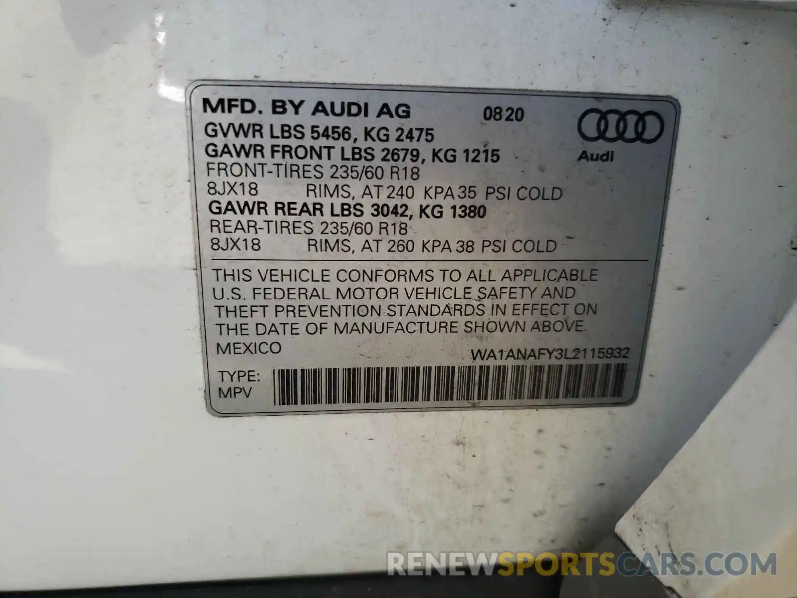 10 Фотография поврежденного автомобиля WA1ANAFY3L2115932 AUDI Q5 2020