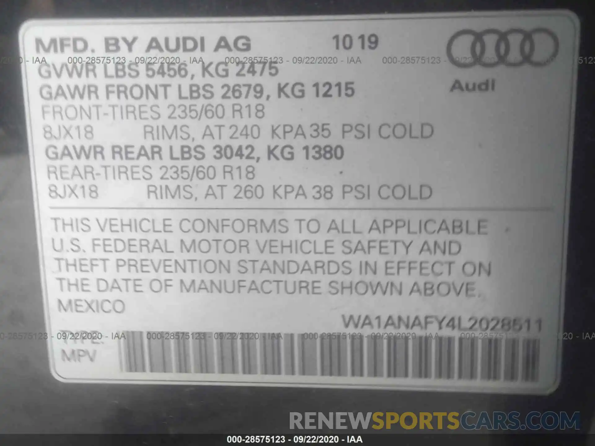 9 Photograph of a damaged car WA1ANAFY4L2028511 AUDI Q5 2020