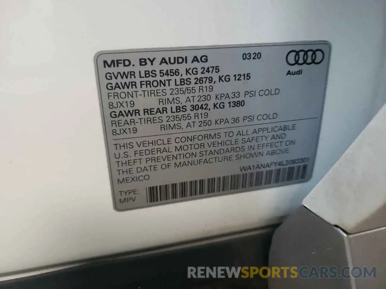 10 Photograph of a damaged car WA1ANAFY4L2083301 AUDI Q5 2020