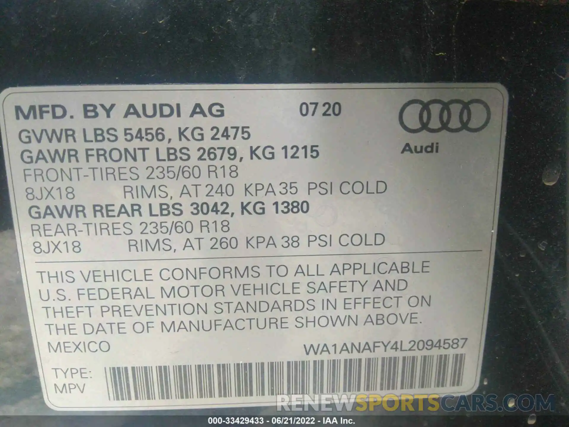 9 Фотография поврежденного автомобиля WA1ANAFY4L2094587 AUDI Q5 2020