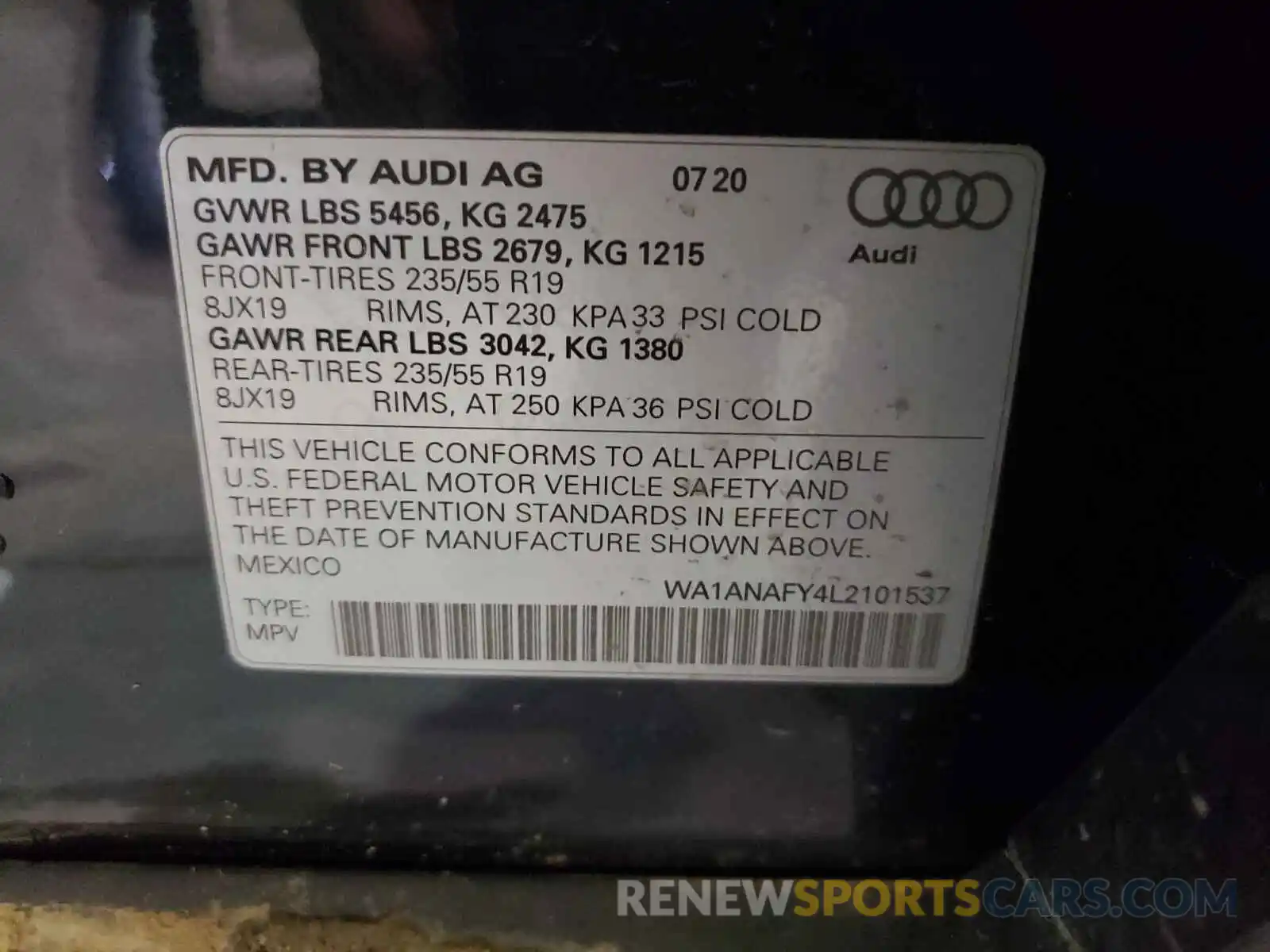 10 Photograph of a damaged car WA1ANAFY4L2101537 AUDI Q5 2020