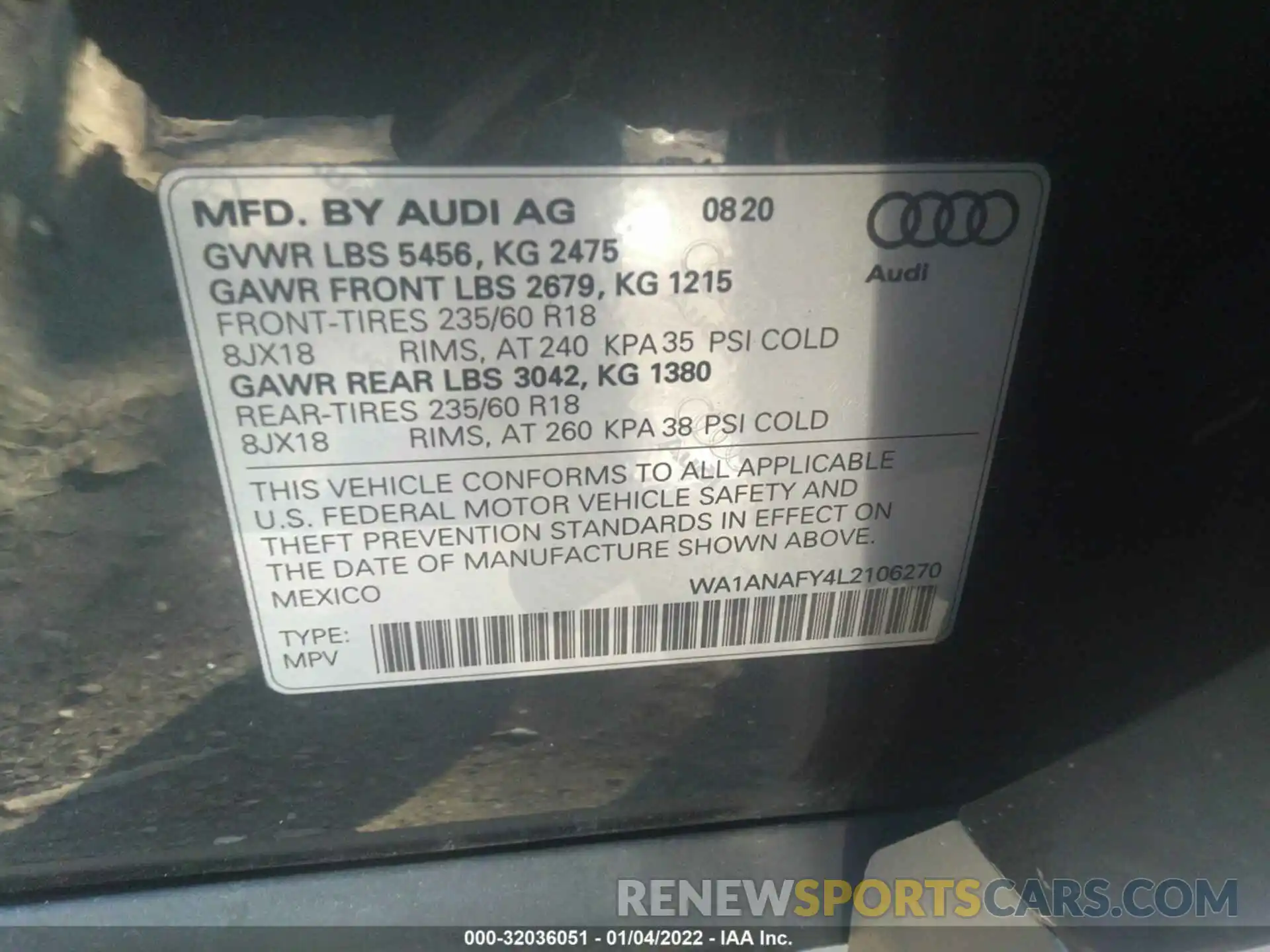 9 Фотография поврежденного автомобиля WA1ANAFY4L2106270 AUDI Q5 2020