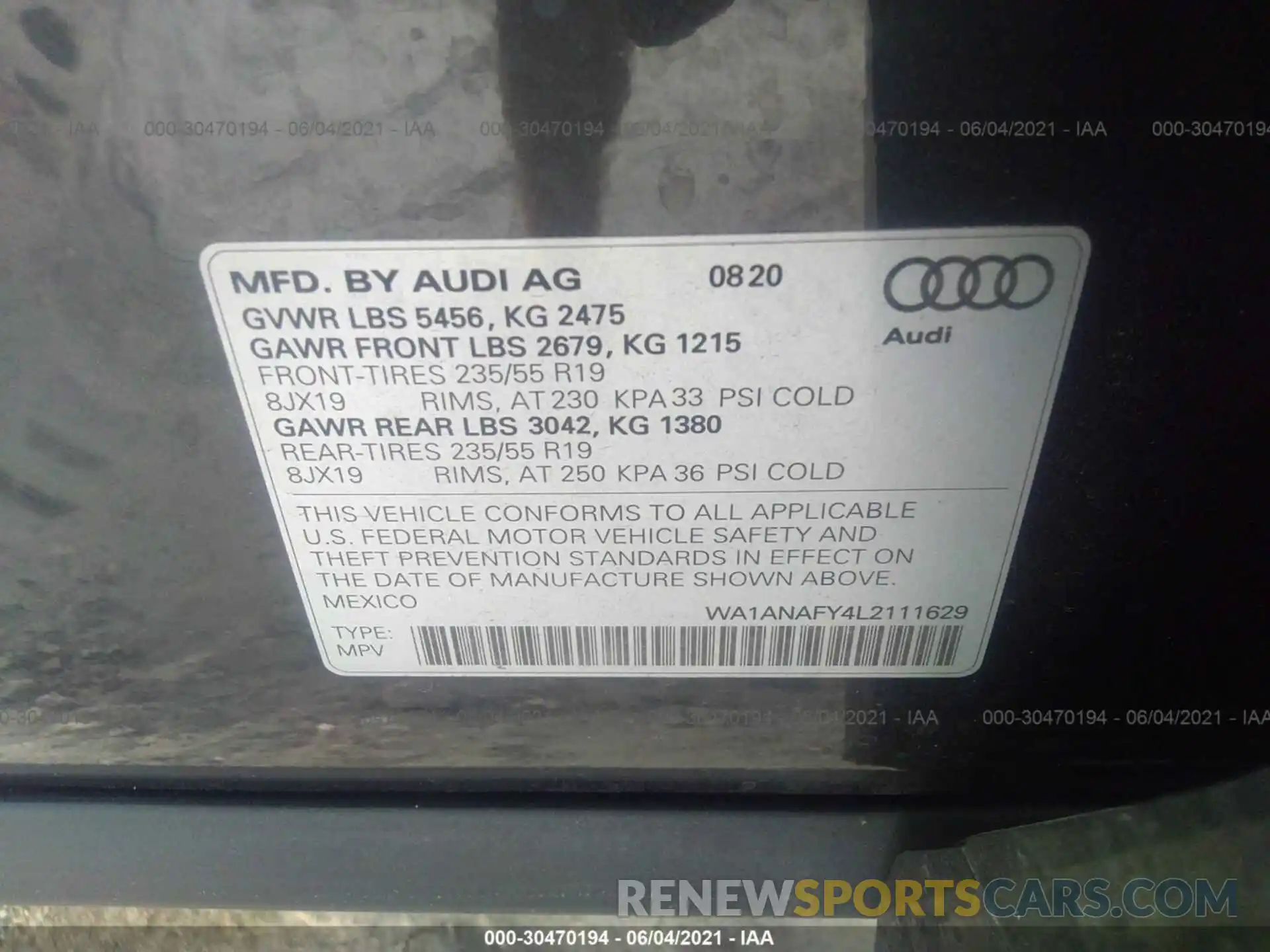 9 Фотография поврежденного автомобиля WA1ANAFY4L2111629 AUDI Q5 2020