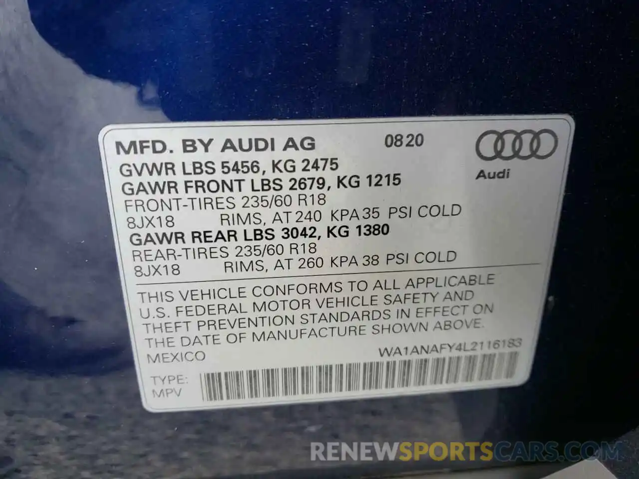 10 Photograph of a damaged car WA1ANAFY4L2116183 AUDI Q5 2020