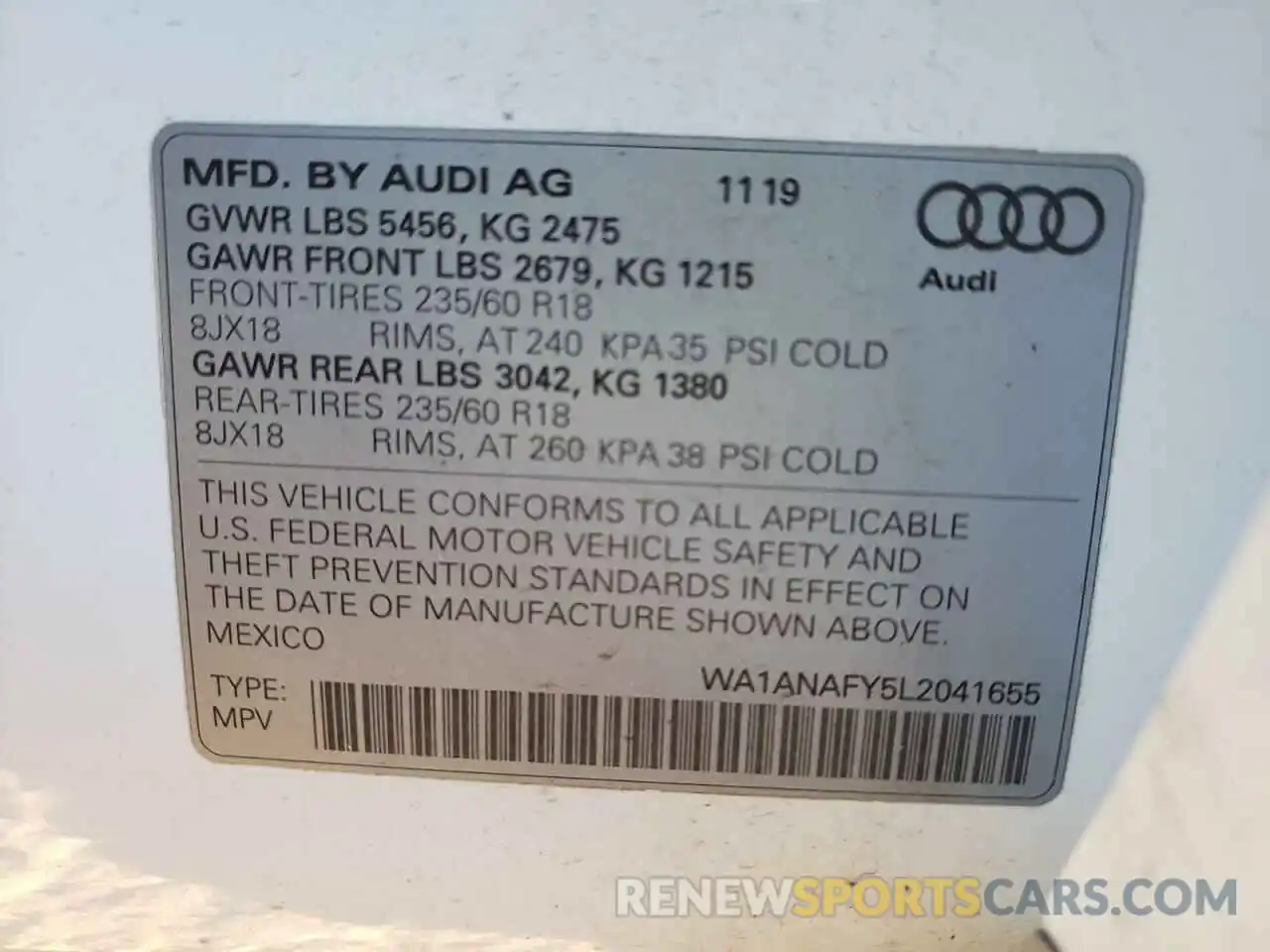 10 Photograph of a damaged car WA1ANAFY5L2041655 AUDI Q5 2020