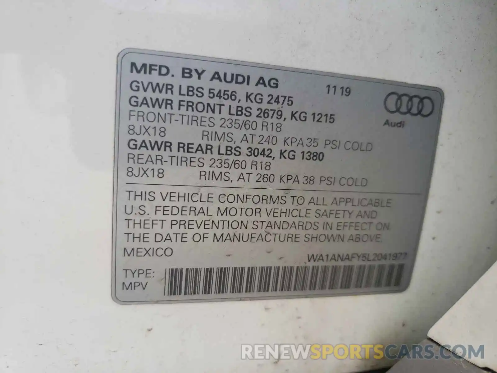 10 Photograph of a damaged car WA1ANAFY5L2041977 AUDI Q5 2020