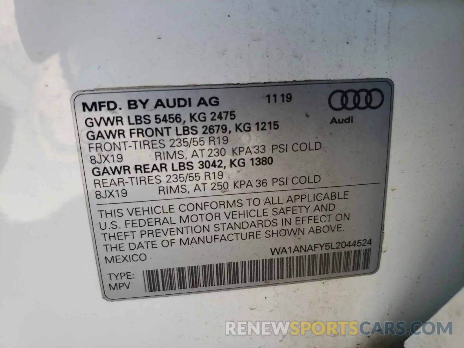 10 Фотография поврежденного автомобиля WA1ANAFY5L2044524 AUDI Q5 2020