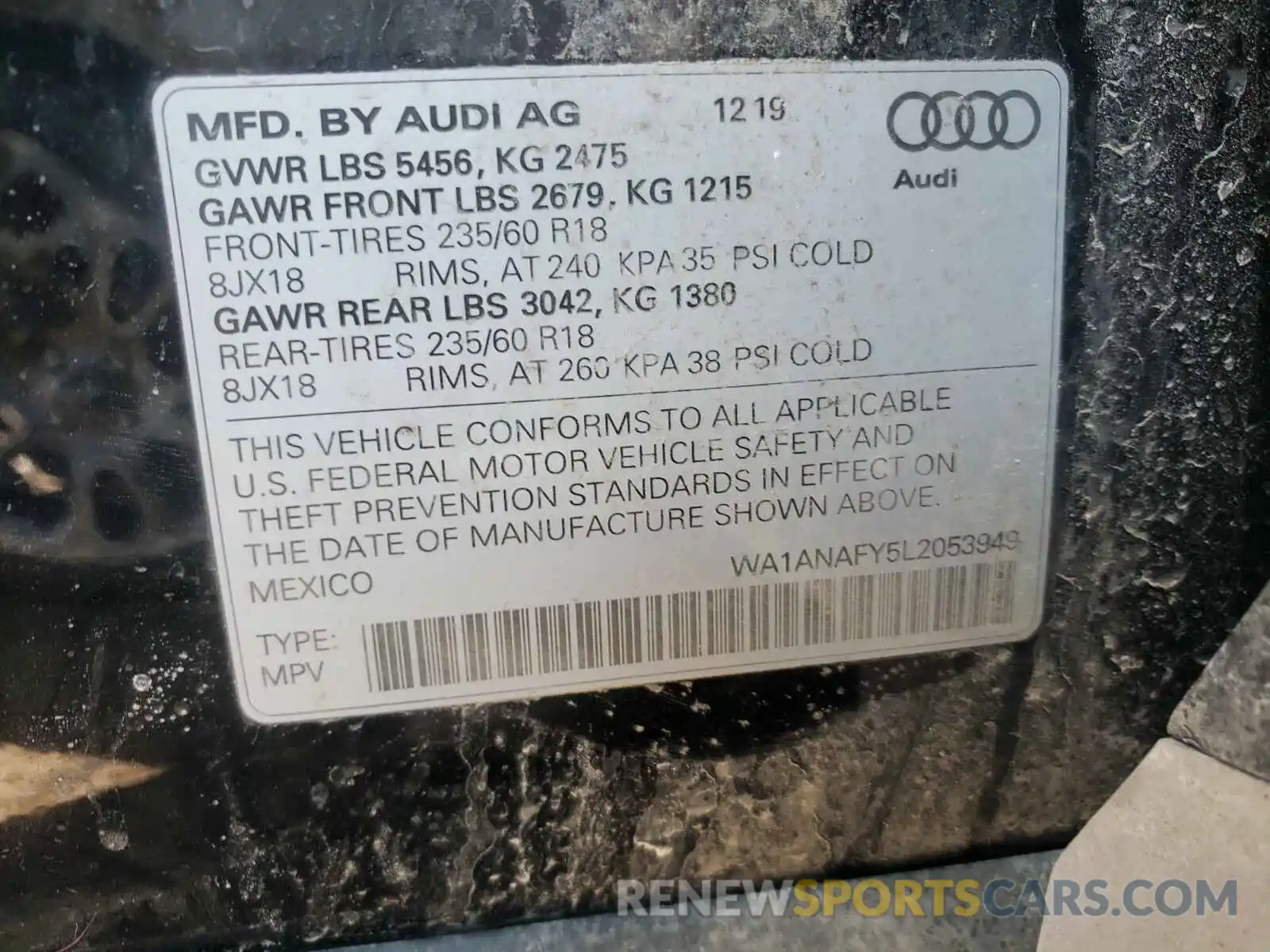 10 Photograph of a damaged car WA1ANAFY5L2053949 AUDI Q5 2020