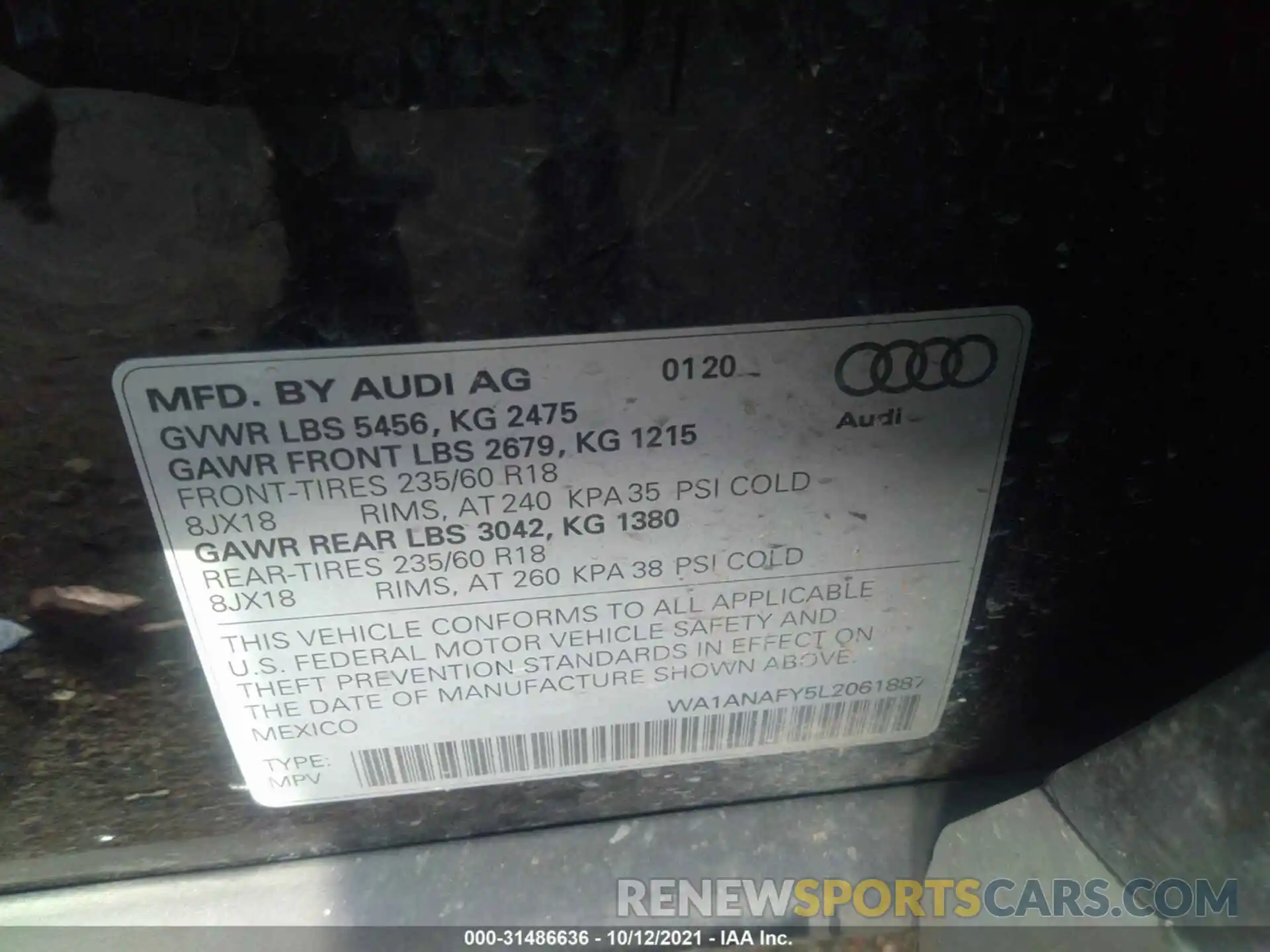 9 Photograph of a damaged car WA1ANAFY5L2061887 AUDI Q5 2020