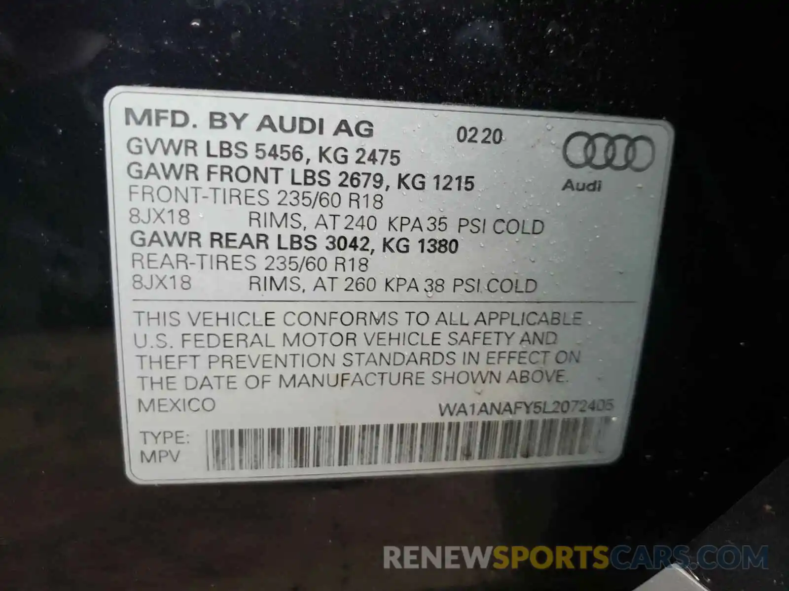 10 Photograph of a damaged car WA1ANAFY5L2072405 AUDI Q5 2020