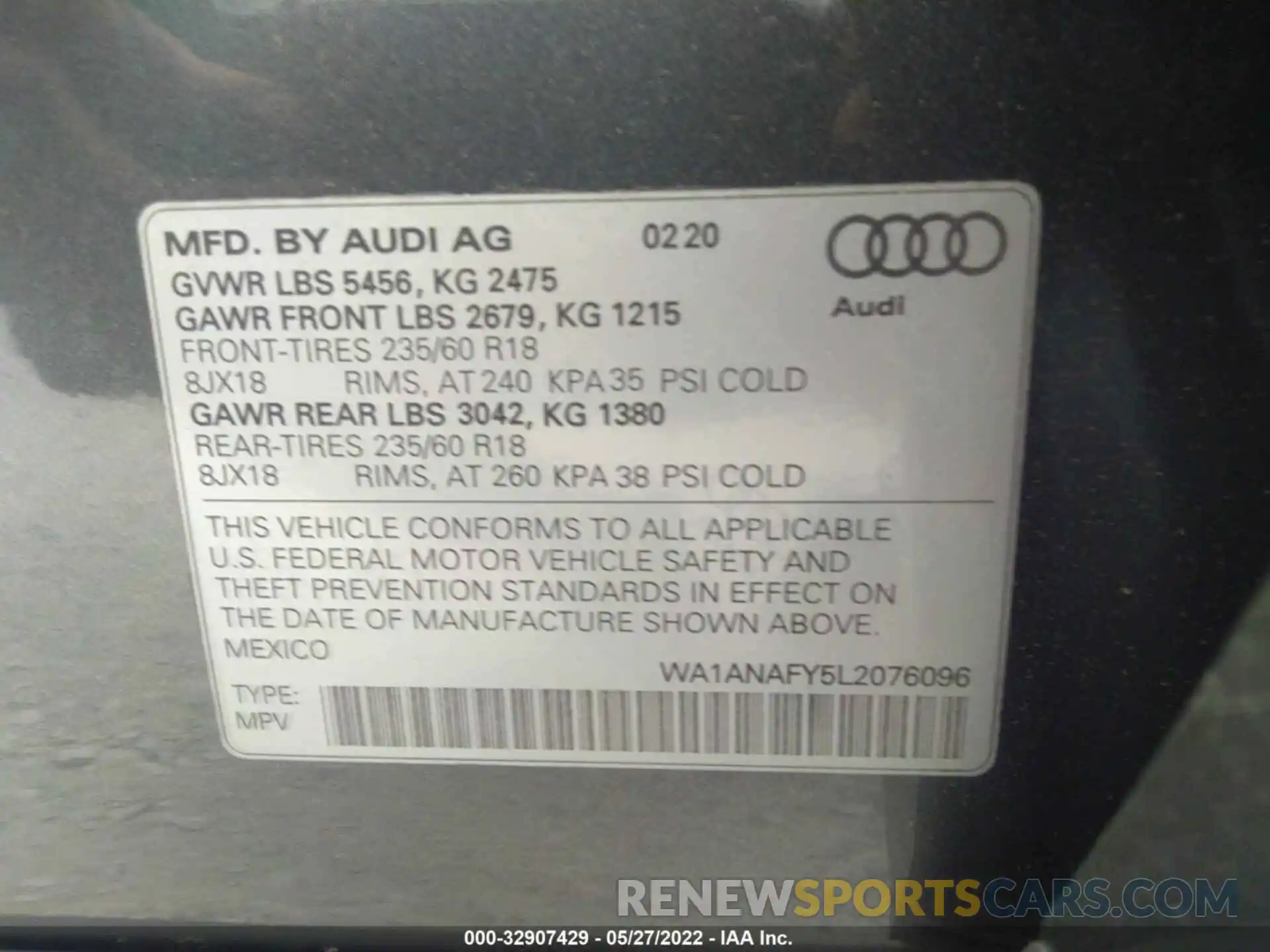 9 Фотография поврежденного автомобиля WA1ANAFY5L2076096 AUDI Q5 2020