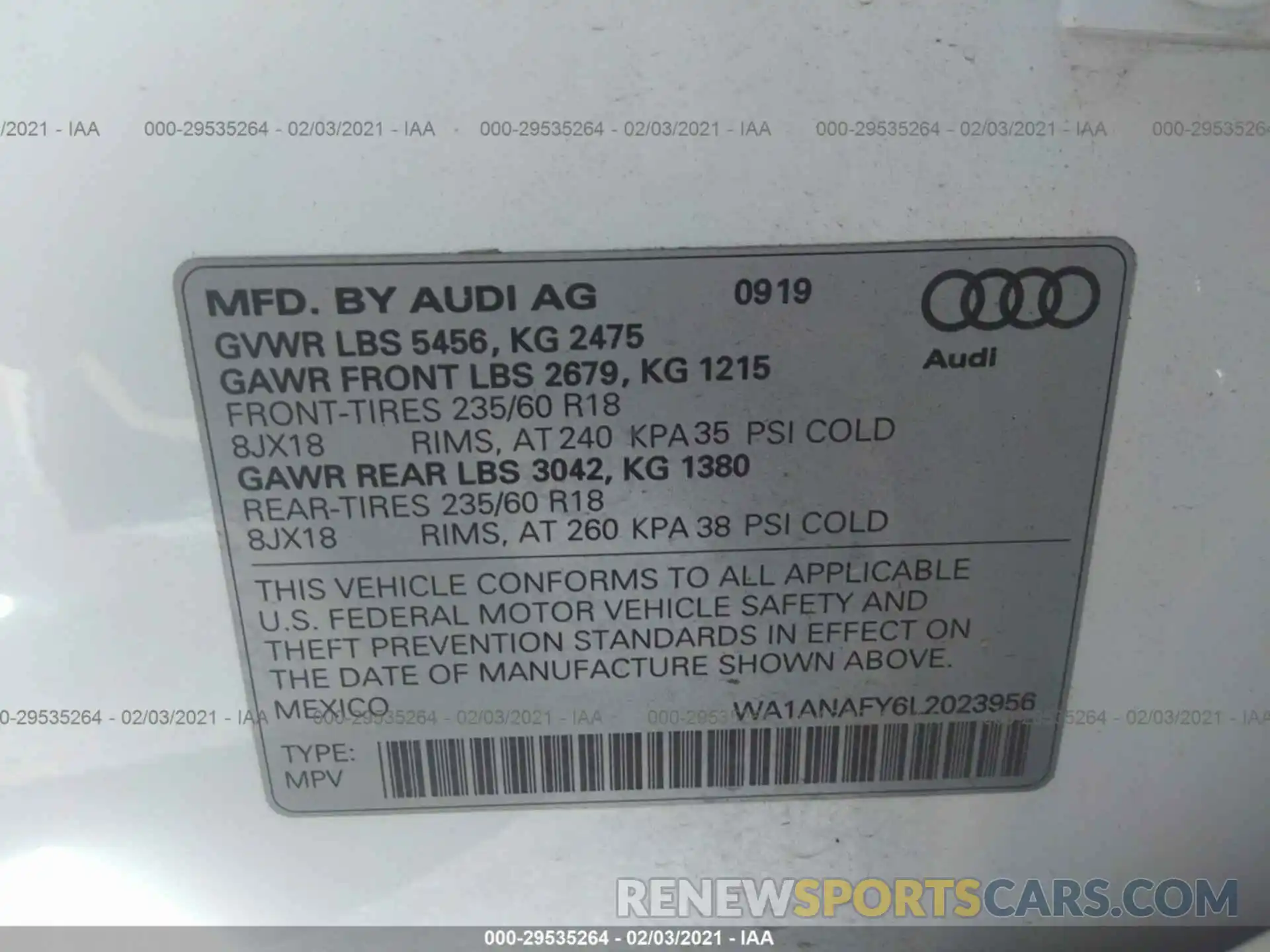 9 Photograph of a damaged car WA1ANAFY6L2023956 AUDI Q5 2020