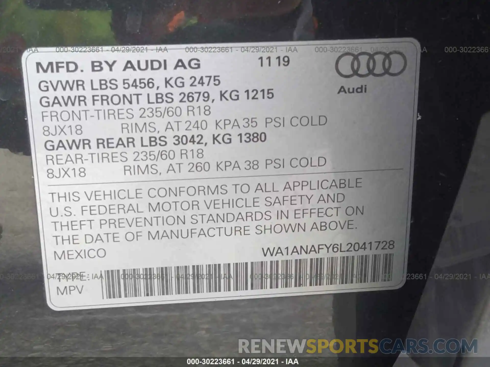 9 Фотография поврежденного автомобиля WA1ANAFY6L2041728 AUDI Q5 2020