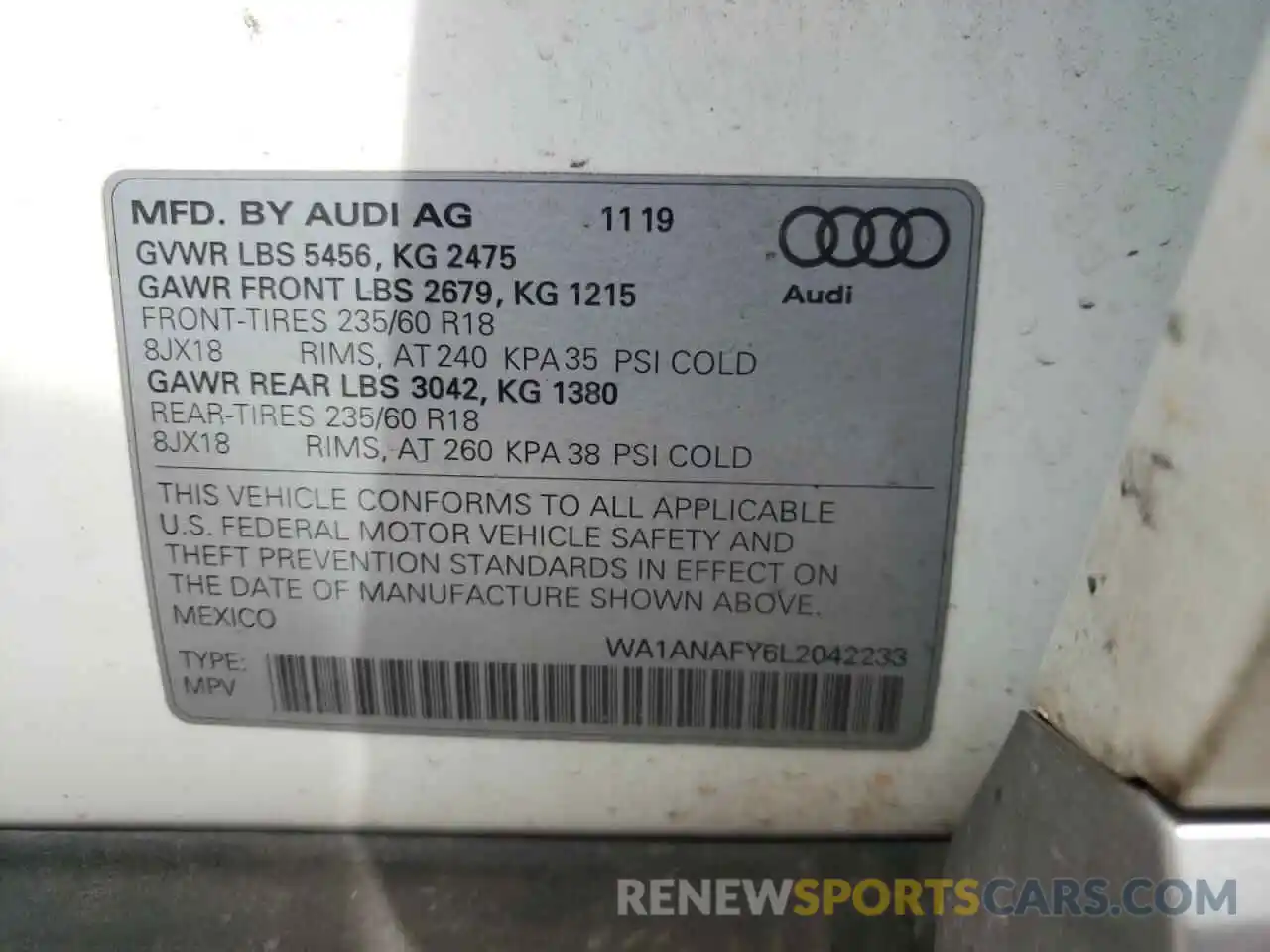 10 Photograph of a damaged car WA1ANAFY6L2042233 AUDI Q5 2020