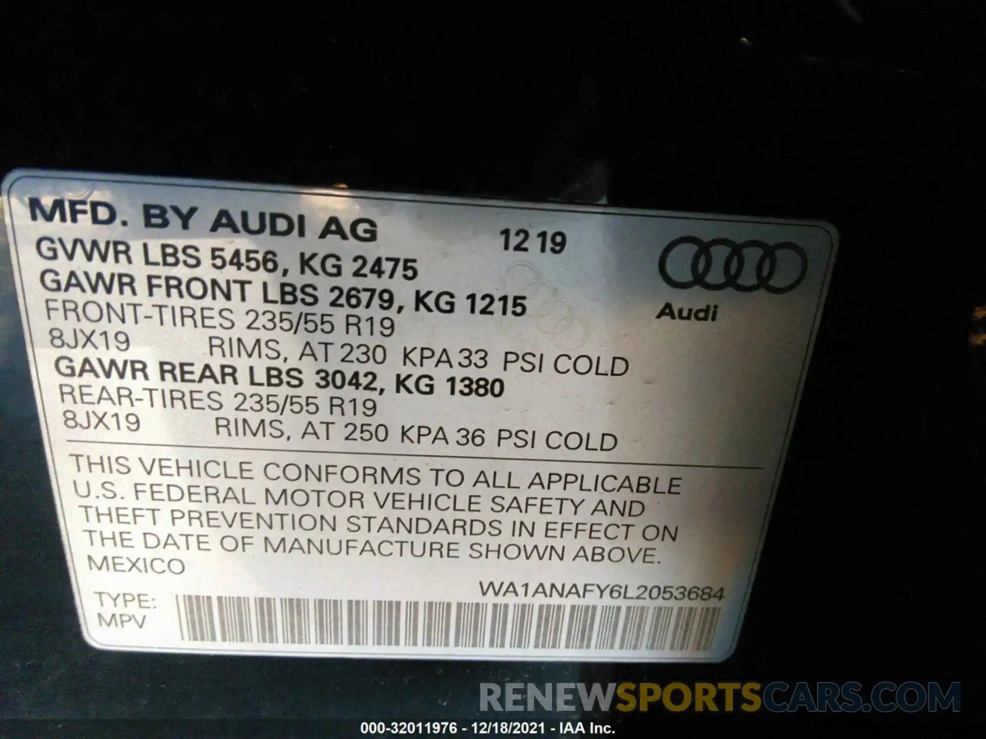 9 Фотография поврежденного автомобиля WA1ANAFY6L2053684 AUDI Q5 2020