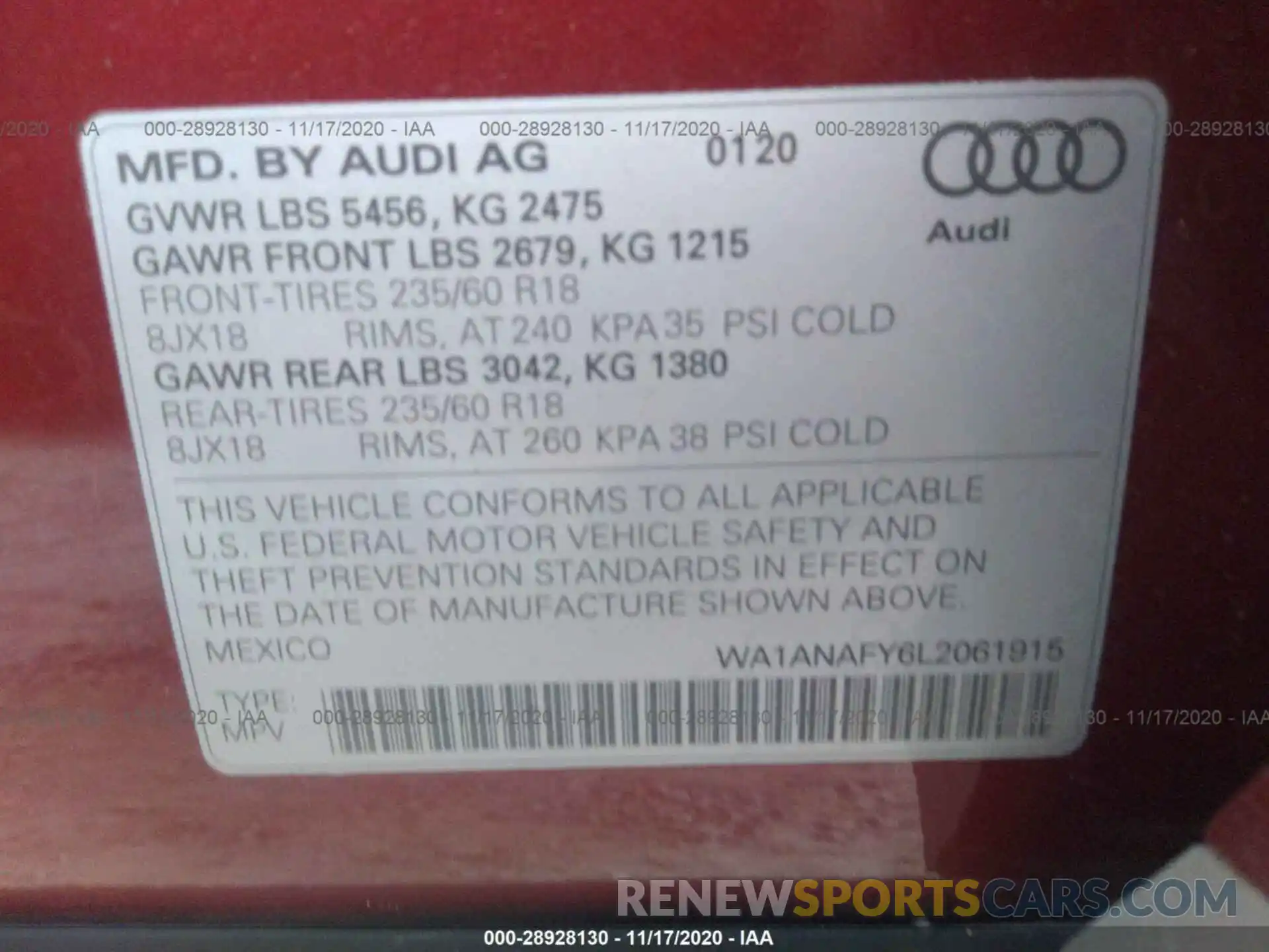 9 Photograph of a damaged car WA1ANAFY6L2061915 AUDI Q5 2020