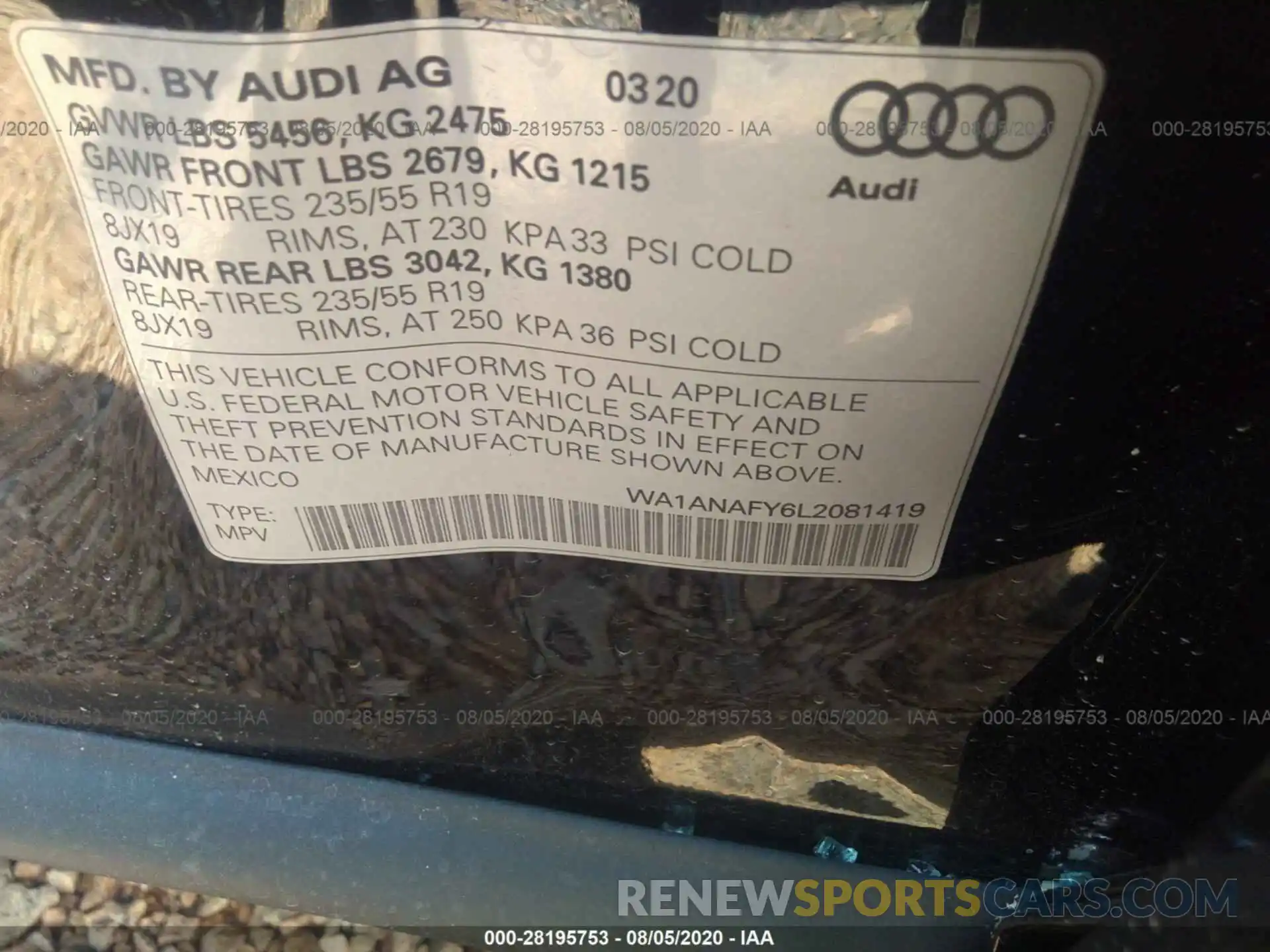 9 Photograph of a damaged car WA1ANAFY6L2081419 AUDI Q5 2020