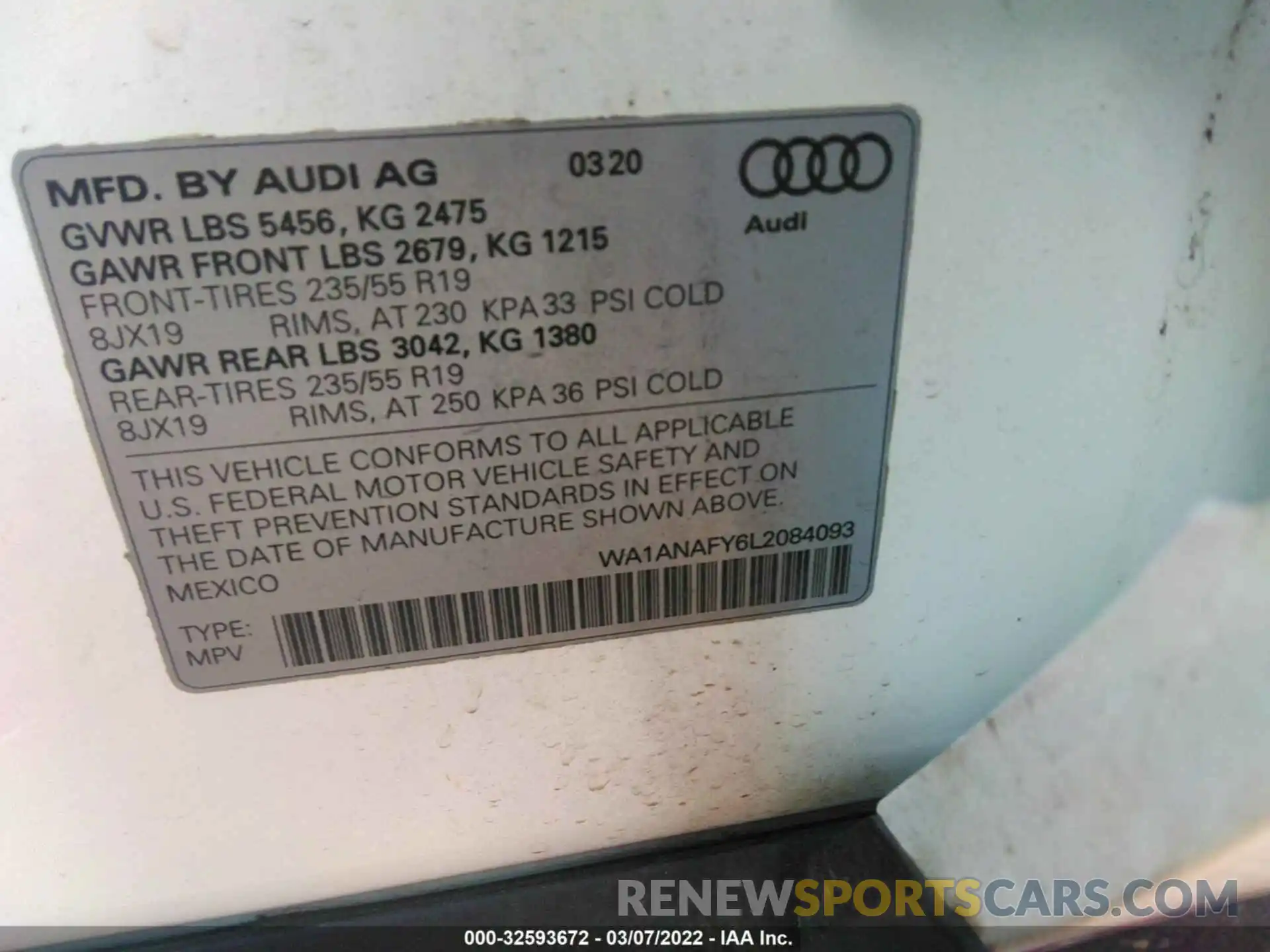 9 Photograph of a damaged car WA1ANAFY6L2084093 AUDI Q5 2020