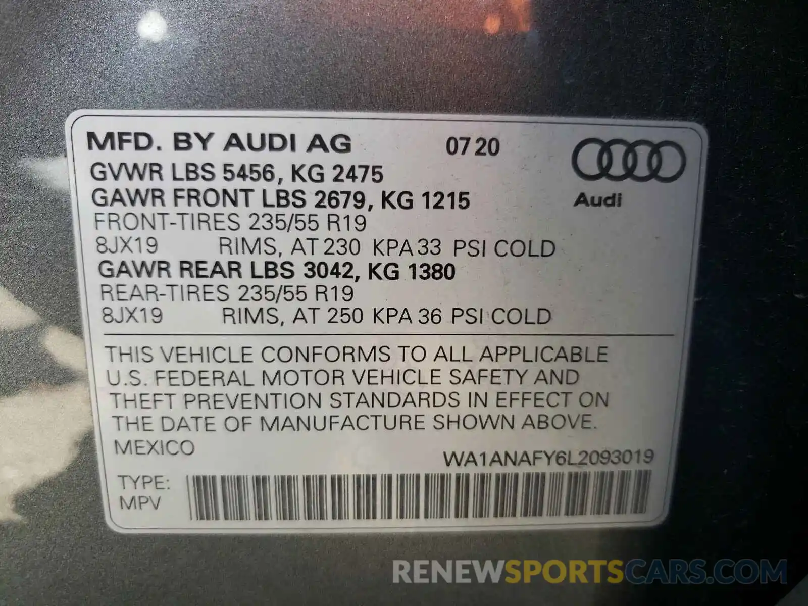 10 Фотография поврежденного автомобиля WA1ANAFY6L2093019 AUDI Q5 2020