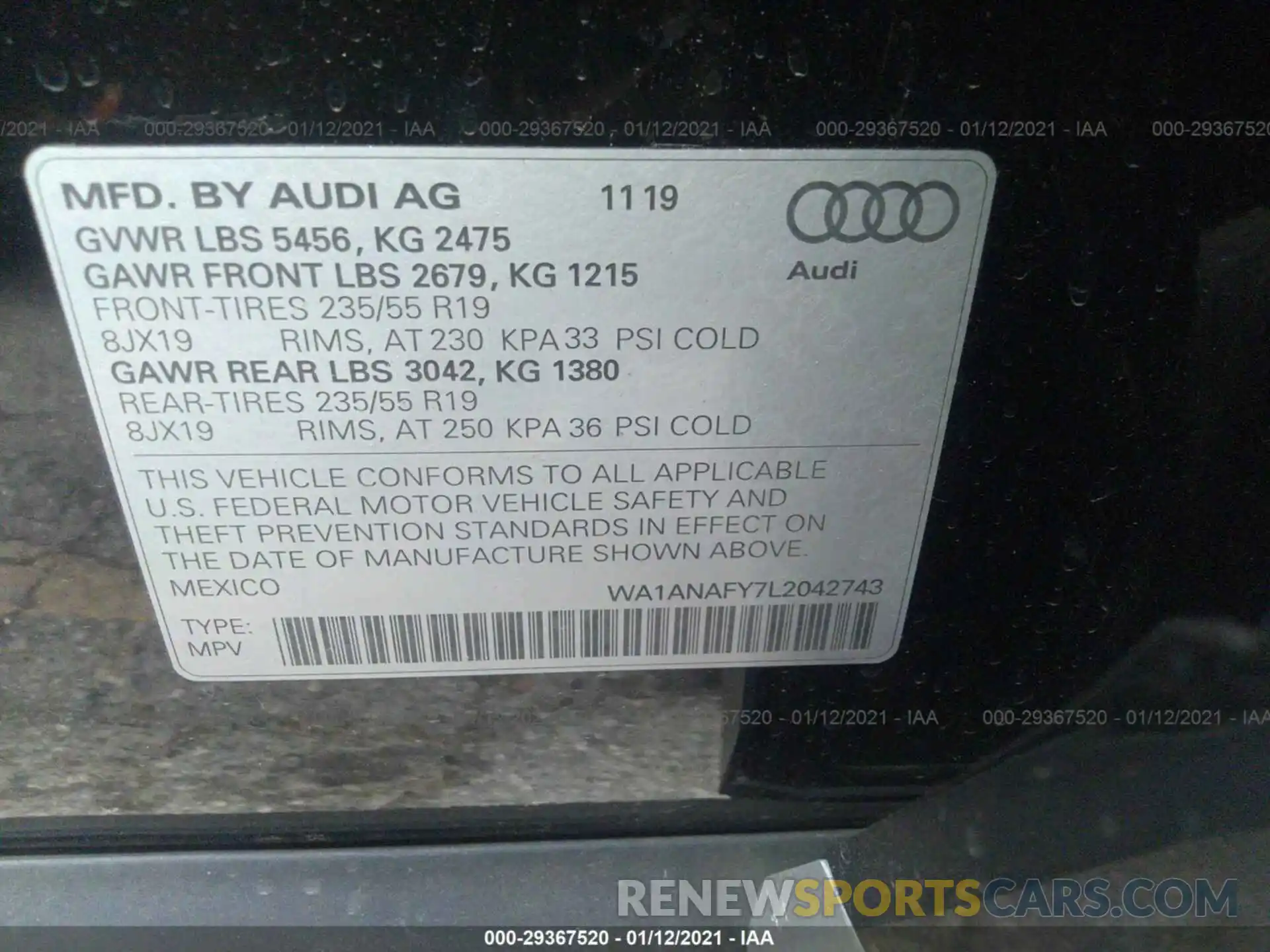 9 Photograph of a damaged car WA1ANAFY7L2042743 AUDI Q5 2020