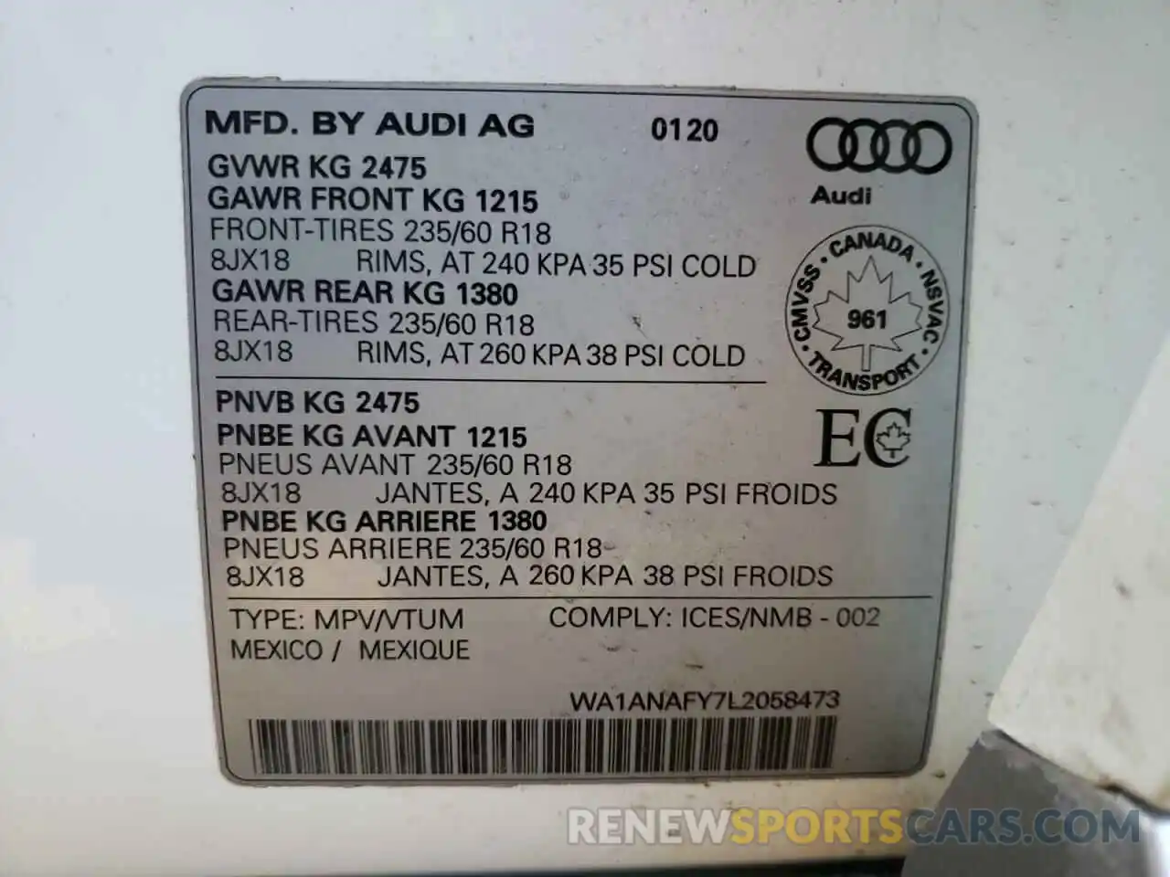 10 Фотография поврежденного автомобиля WA1ANAFY7L2058473 AUDI Q5 2020