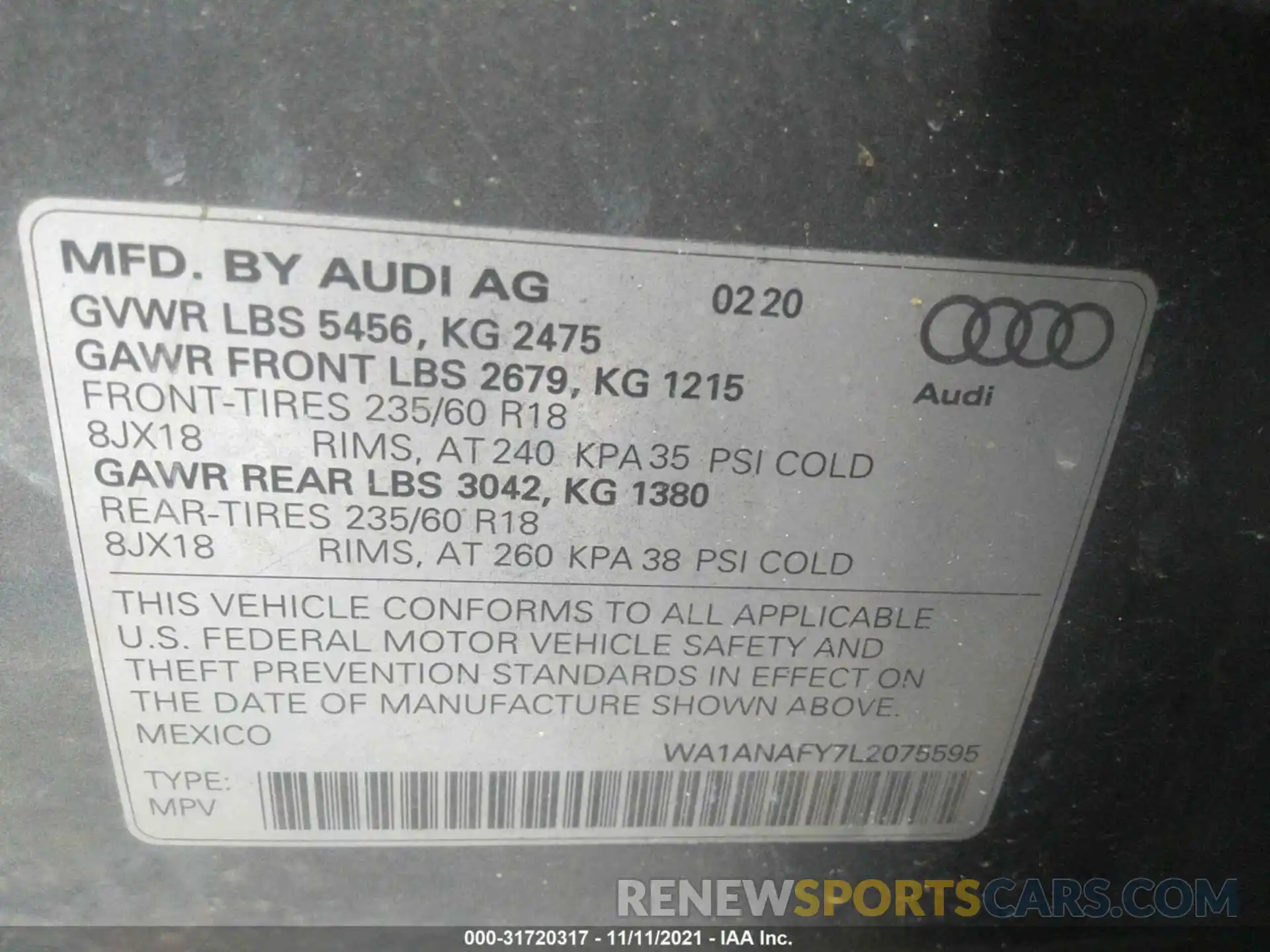 9 Фотография поврежденного автомобиля WA1ANAFY7L2075595 AUDI Q5 2020