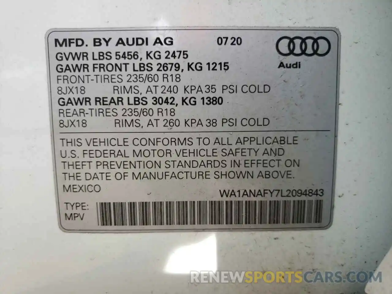 10 Photograph of a damaged car WA1ANAFY7L2094843 AUDI Q5 2020