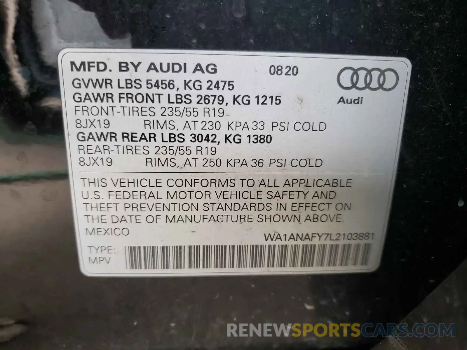 10 Фотография поврежденного автомобиля WA1ANAFY7L2103881 AUDI Q5 2020