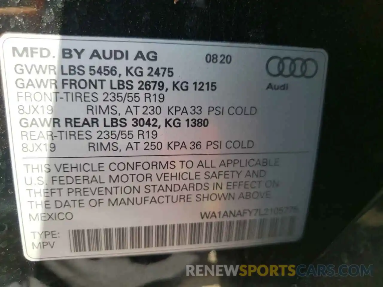 10 Photograph of a damaged car WA1ANAFY7L2105775 AUDI Q5 2020