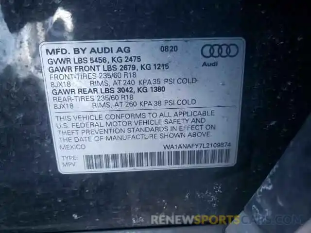 10 Photograph of a damaged car WA1ANAFY7L2109874 AUDI Q5 2020