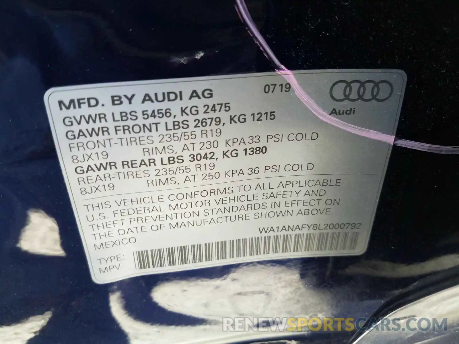 10 Photograph of a damaged car WA1ANAFY8L2000792 AUDI Q5 2020