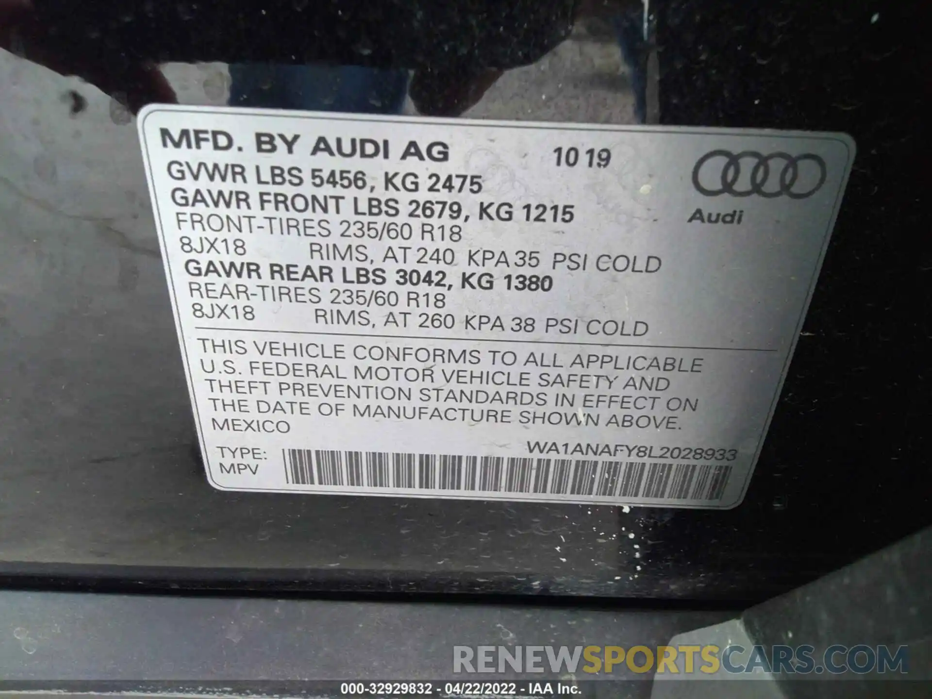 9 Фотография поврежденного автомобиля WA1ANAFY8L2028933 AUDI Q5 2020