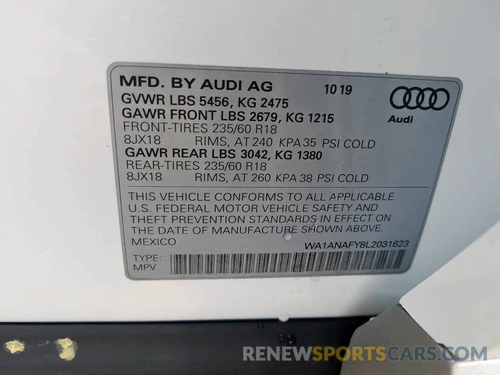 10 Фотография поврежденного автомобиля WA1ANAFY8L2031623 AUDI Q5 2020