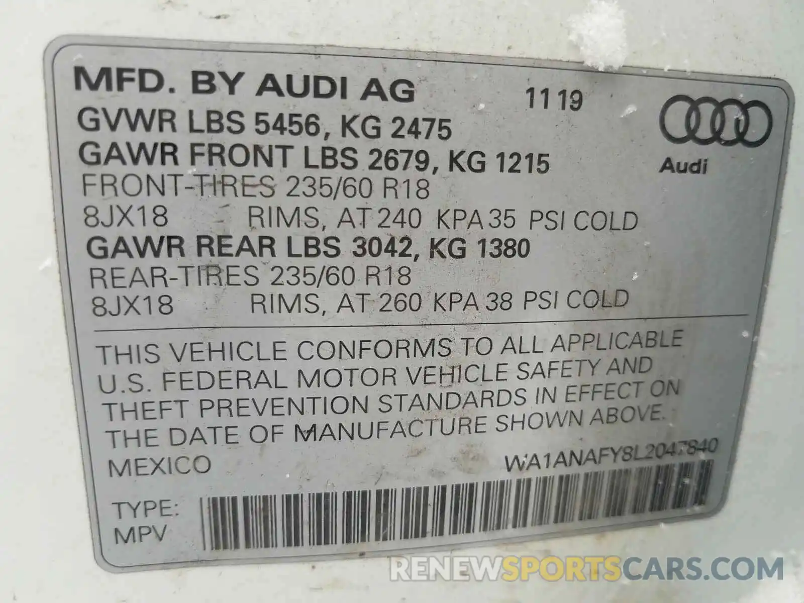 10 Фотография поврежденного автомобиля WA1ANAFY8L2047840 AUDI Q5 2020