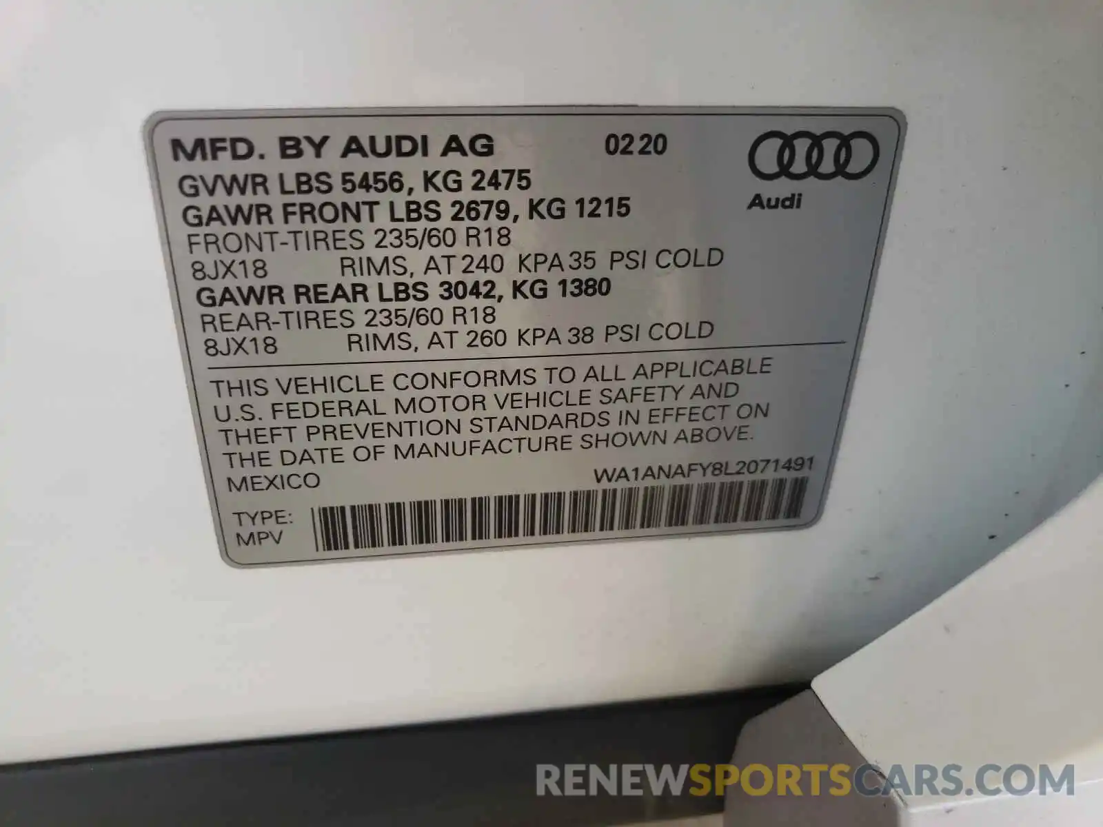 10 Фотография поврежденного автомобиля WA1ANAFY8L2071491 AUDI Q5 2020