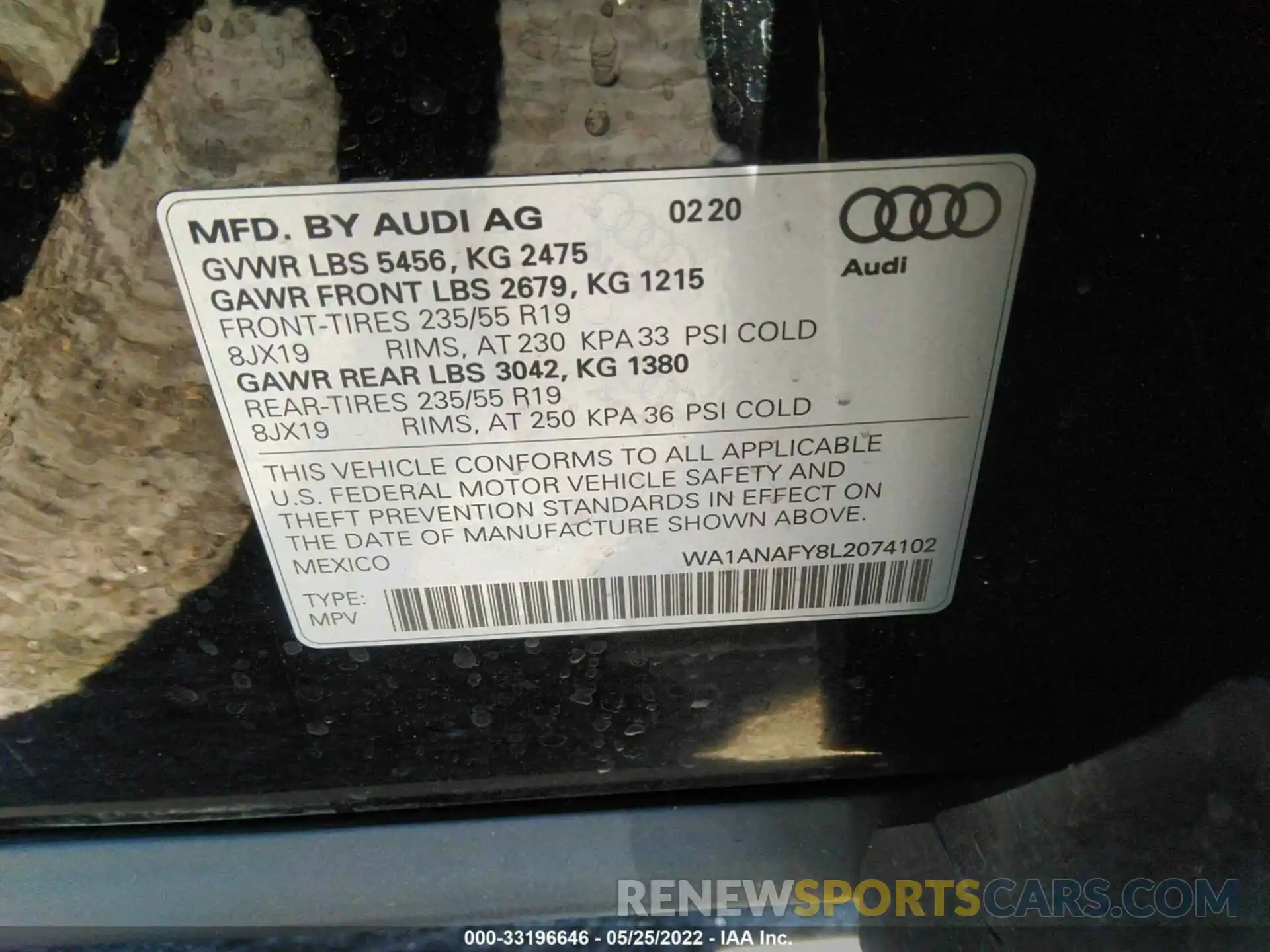 9 Фотография поврежденного автомобиля WA1ANAFY8L2074102 AUDI Q5 2020