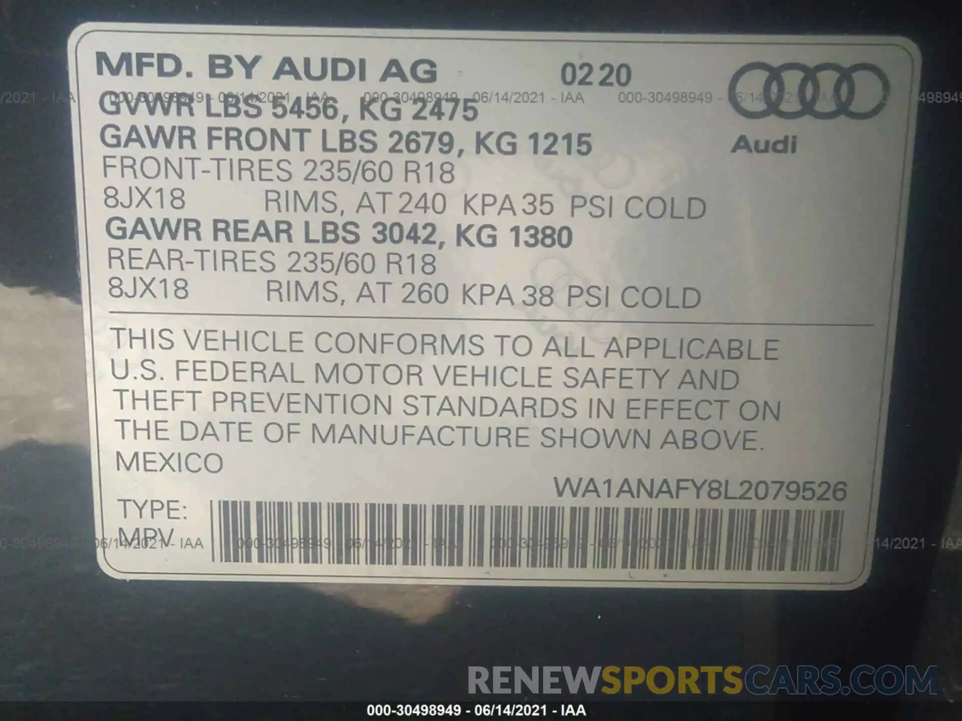 9 Фотография поврежденного автомобиля WA1ANAFY8L2079526 AUDI Q5 2020