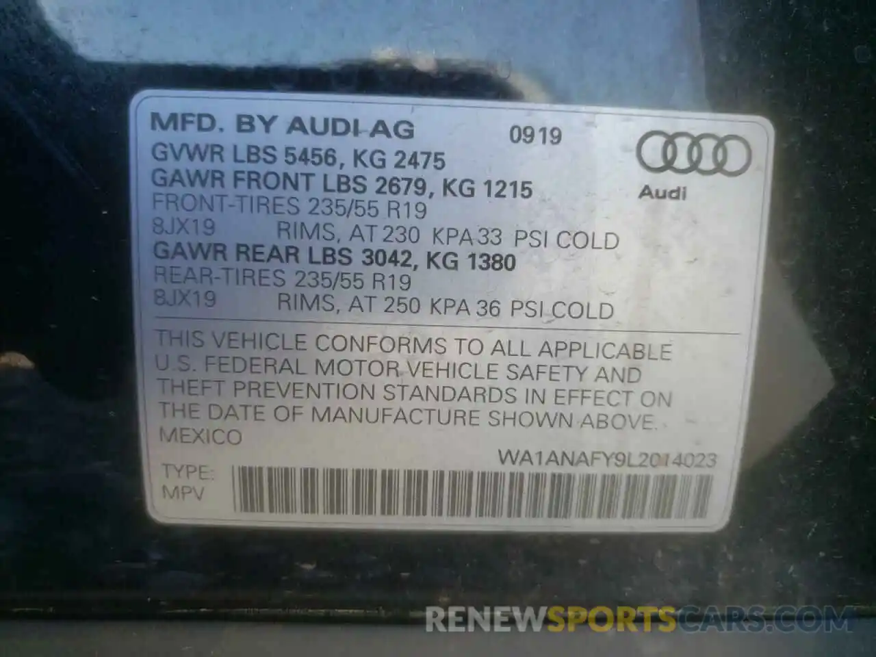 10 Фотография поврежденного автомобиля WA1ANAFY9L2014023 AUDI Q5 2020