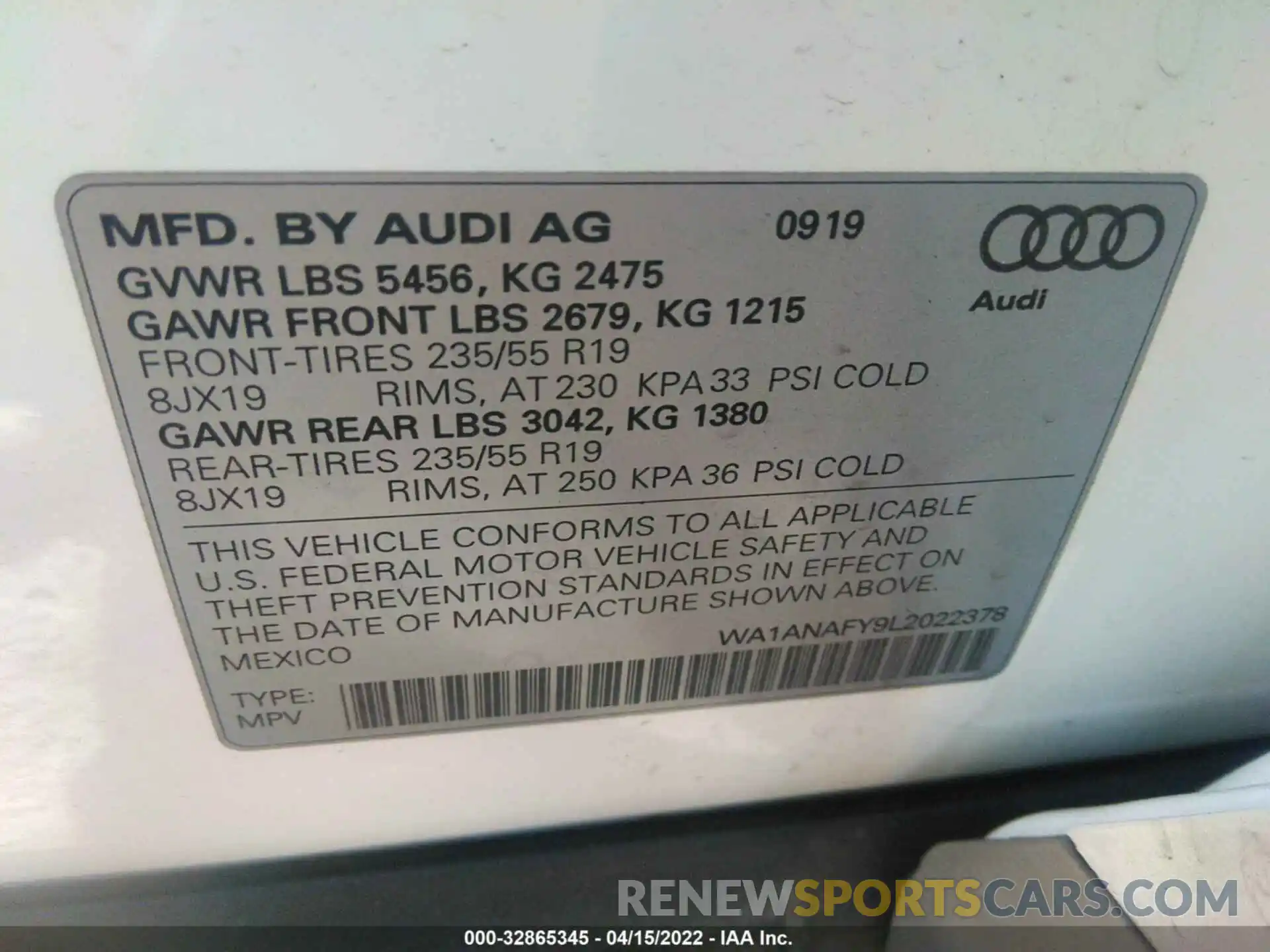 9 Photograph of a damaged car WA1ANAFY9L2022378 AUDI Q5 2020