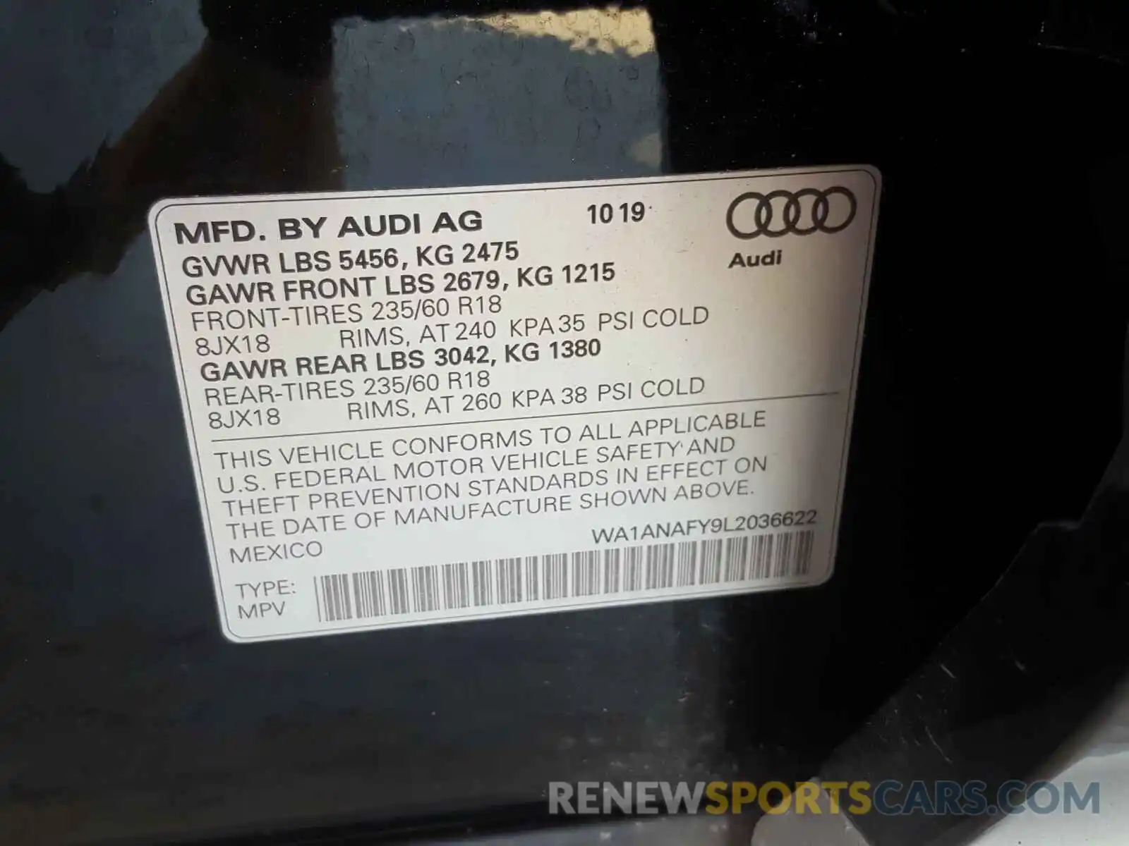 10 Фотография поврежденного автомобиля WA1ANAFY9L2036622 AUDI Q5 2020