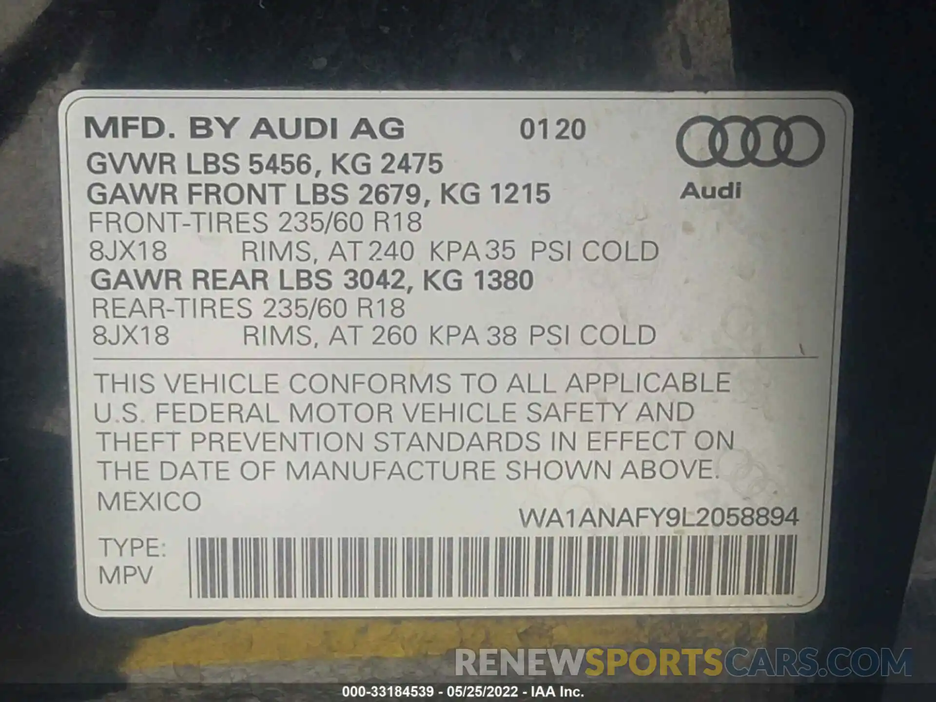 9 Photograph of a damaged car WA1ANAFY9L2058894 AUDI Q5 2020