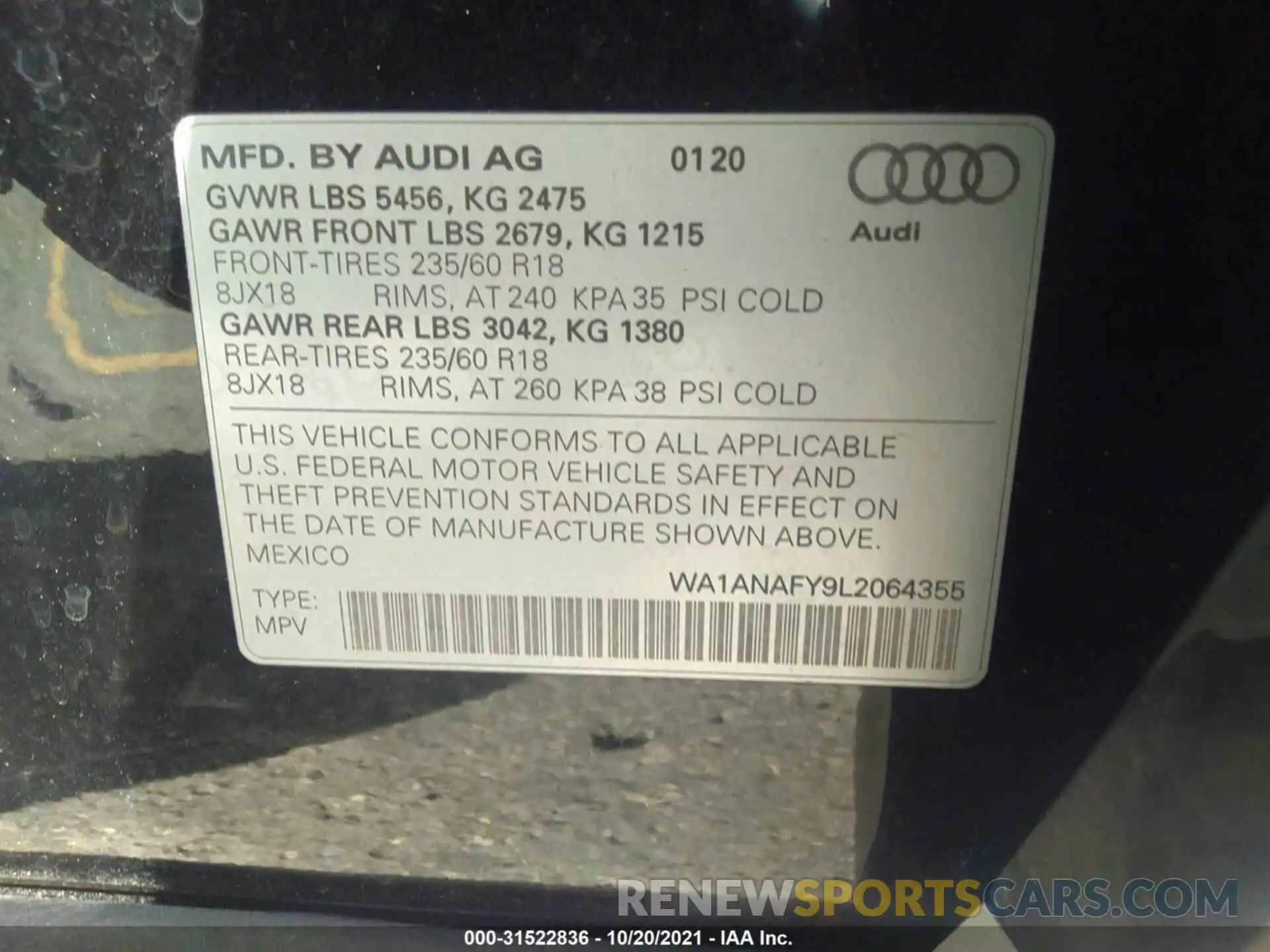 9 Фотография поврежденного автомобиля WA1ANAFY9L2064355 AUDI Q5 2020