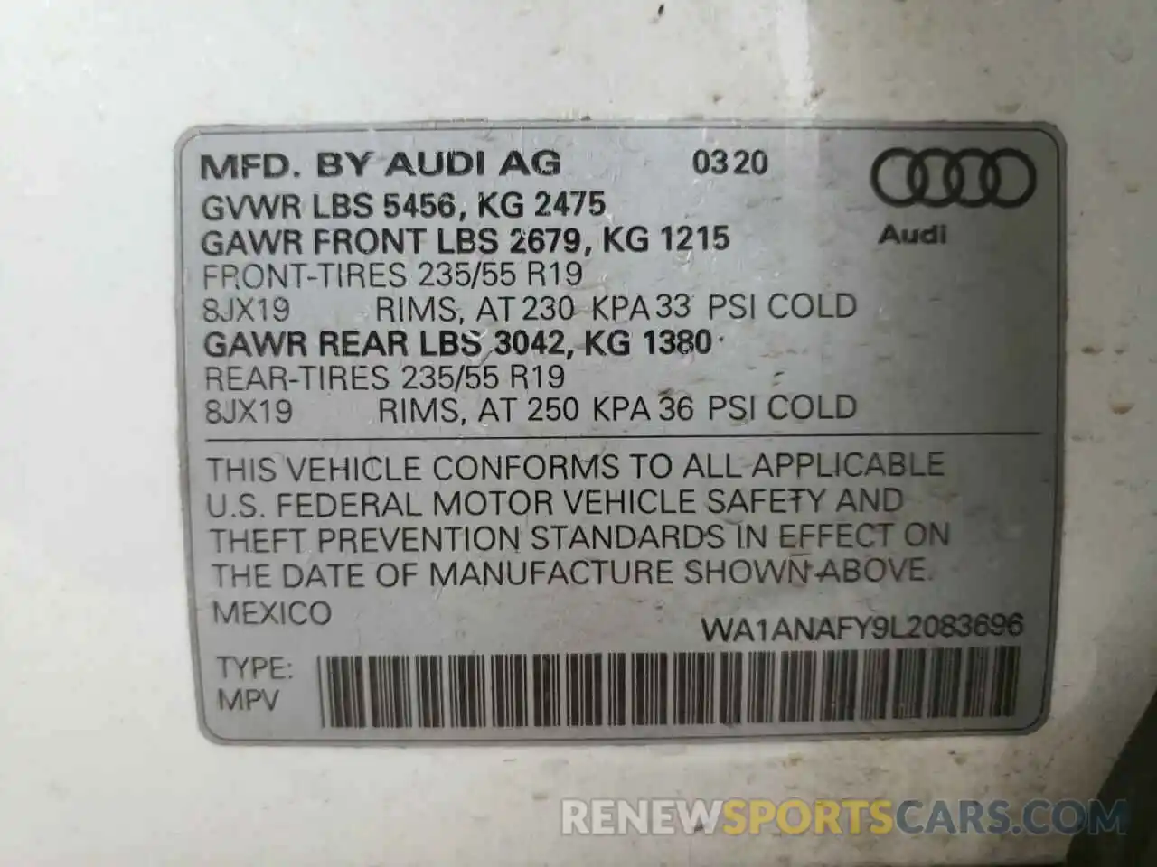 10 Photograph of a damaged car WA1ANAFY9L2083696 AUDI Q5 2020