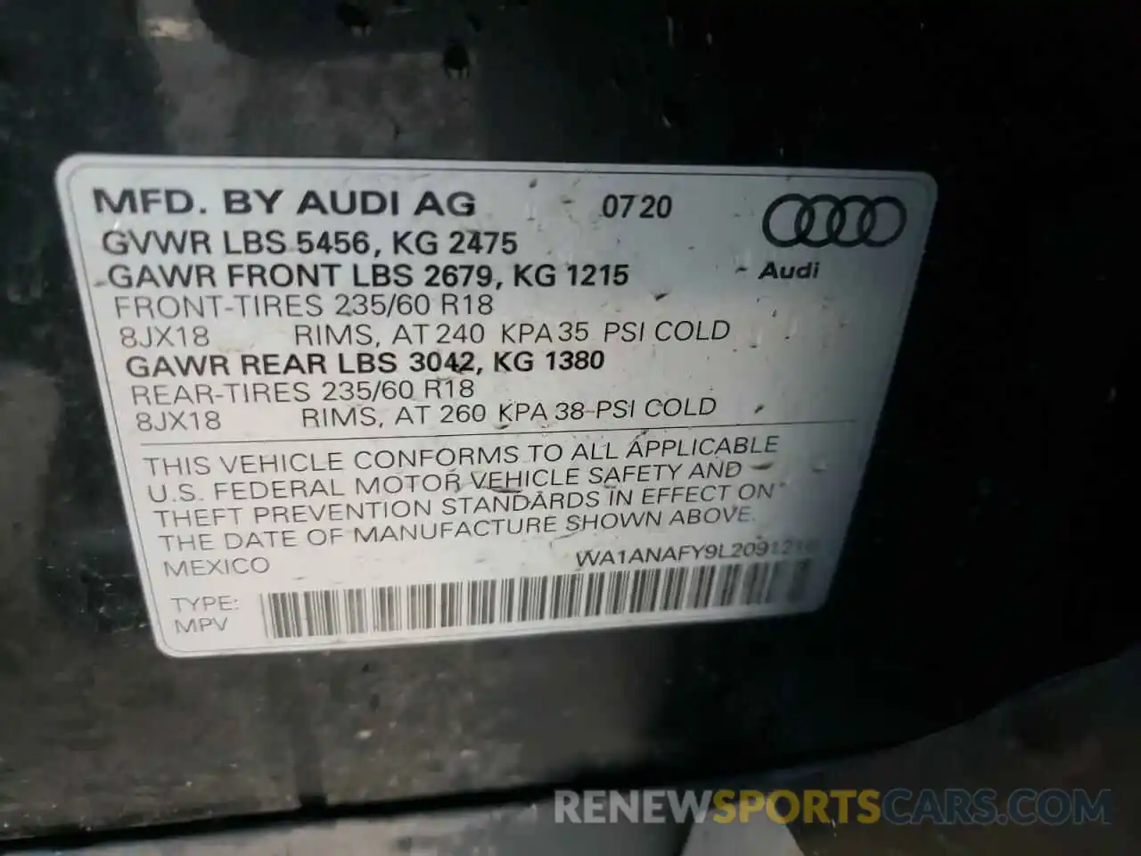 10 Photograph of a damaged car WA1ANAFY9L2091216 AUDI Q5 2020